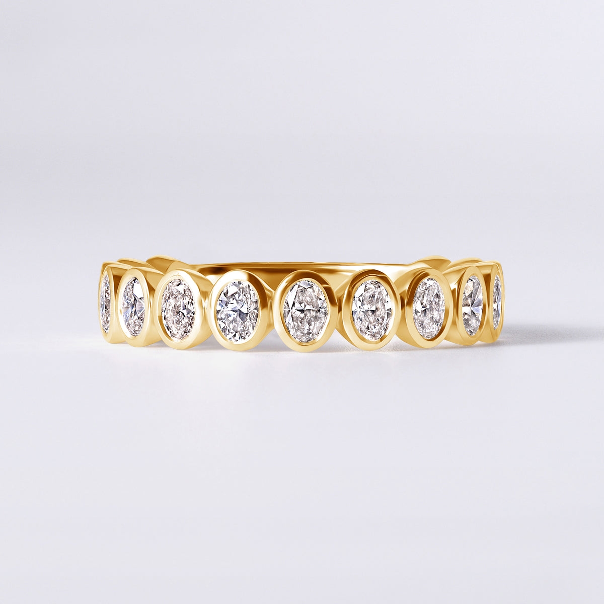 Oval Shaped Bezel Set 3/4 Eternity Band, Yellow Gold