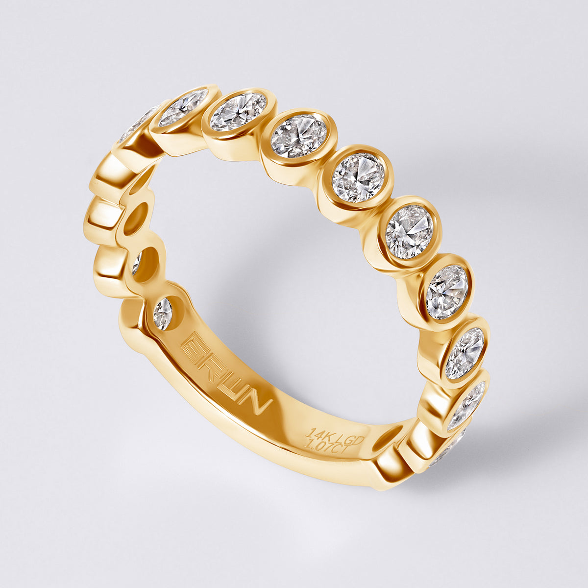 Oval Shaped Bezel Set 3/4 Eternity Band, Yellow Gold