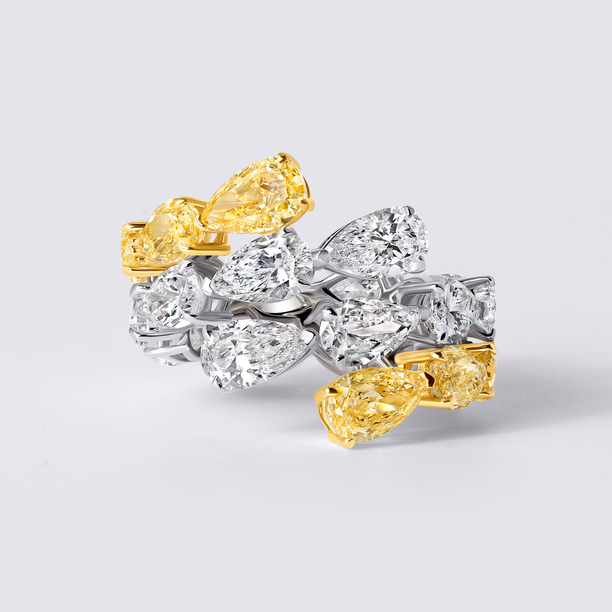 Yellow and White Pear Wrap Ring (11.36CTW), White and Yellow Gold