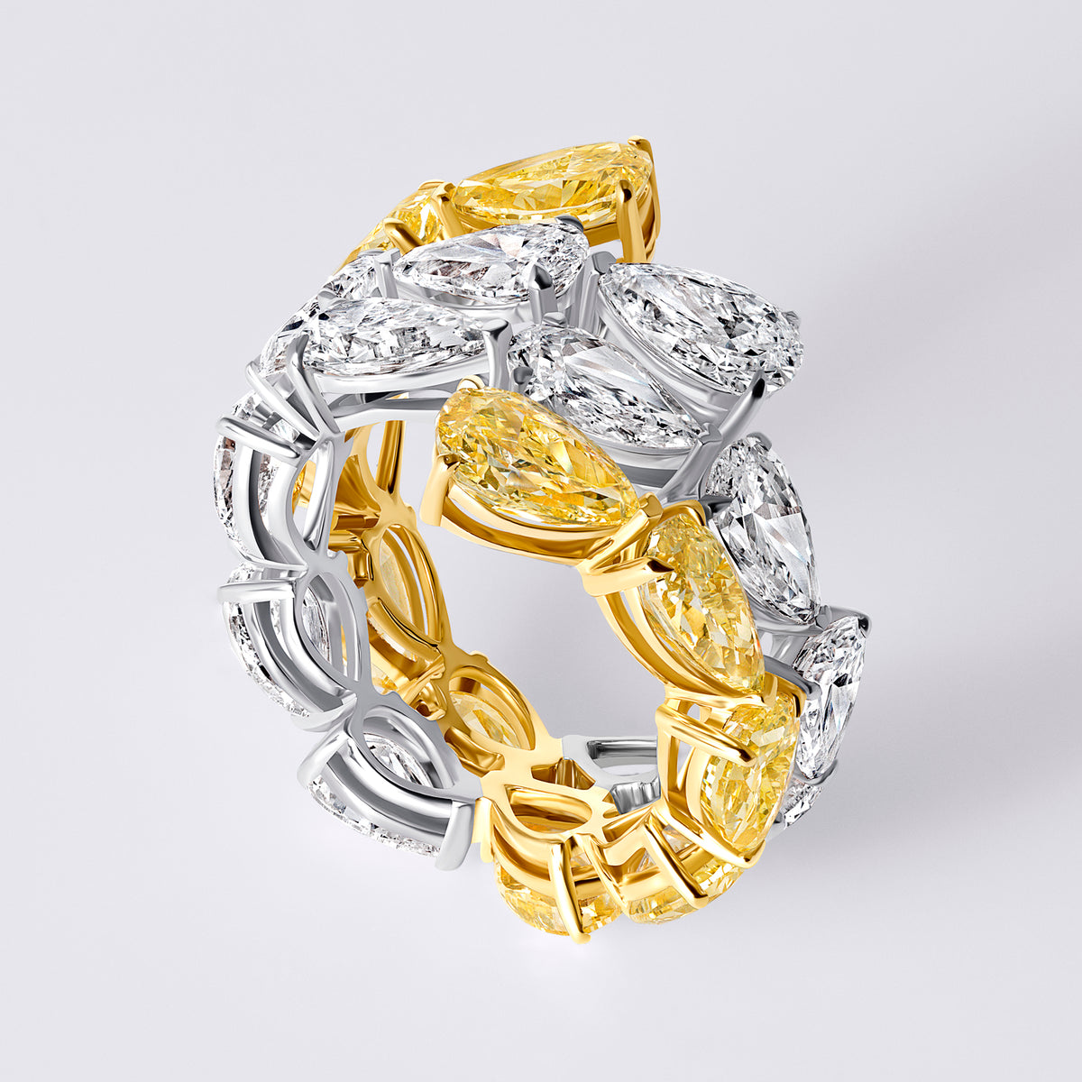 Yellow and White Pear Wrap Ring (11.36CTW), White and Yellow Gold