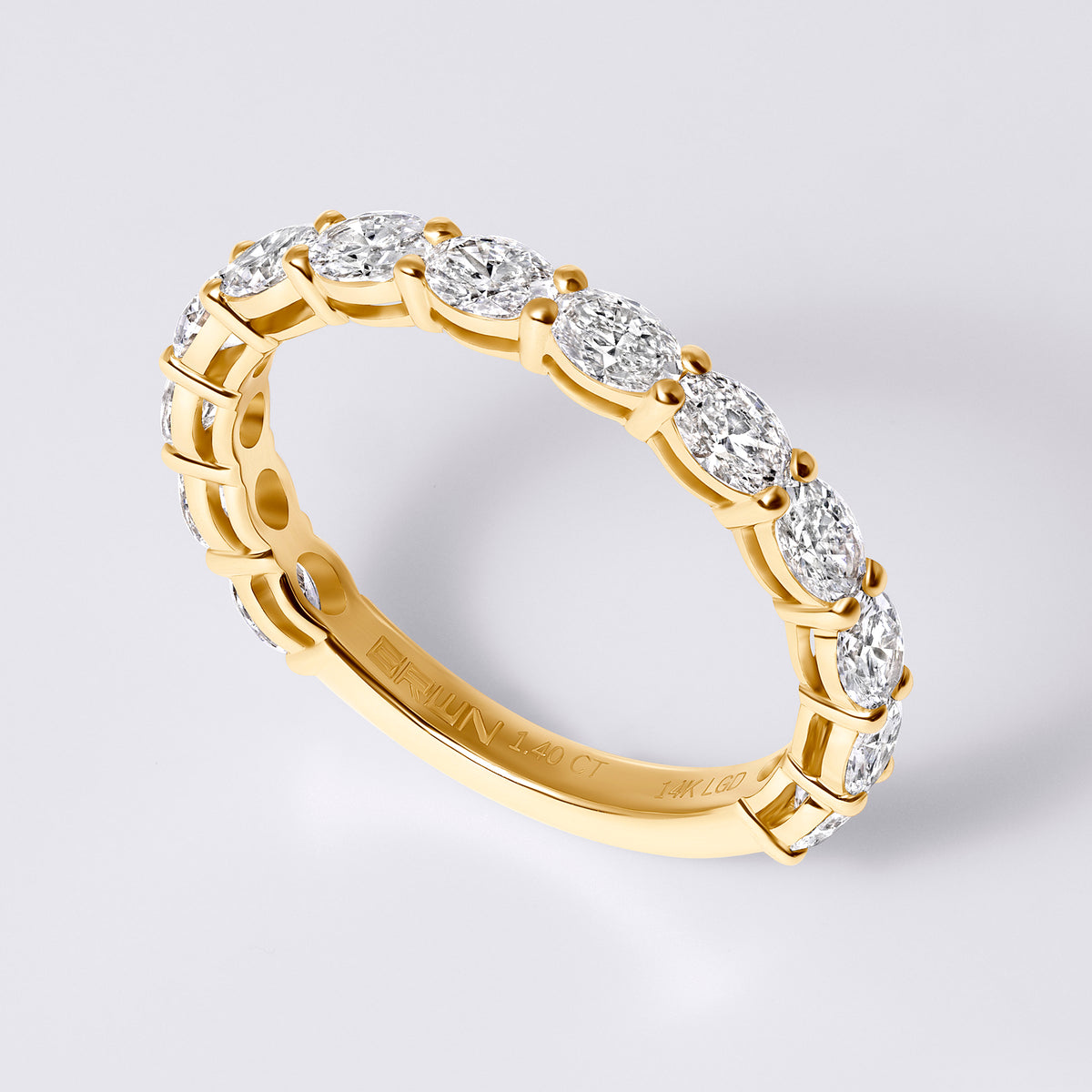 East/West Oval Prong Set 3/4 Eternity Band, Yellow Gold