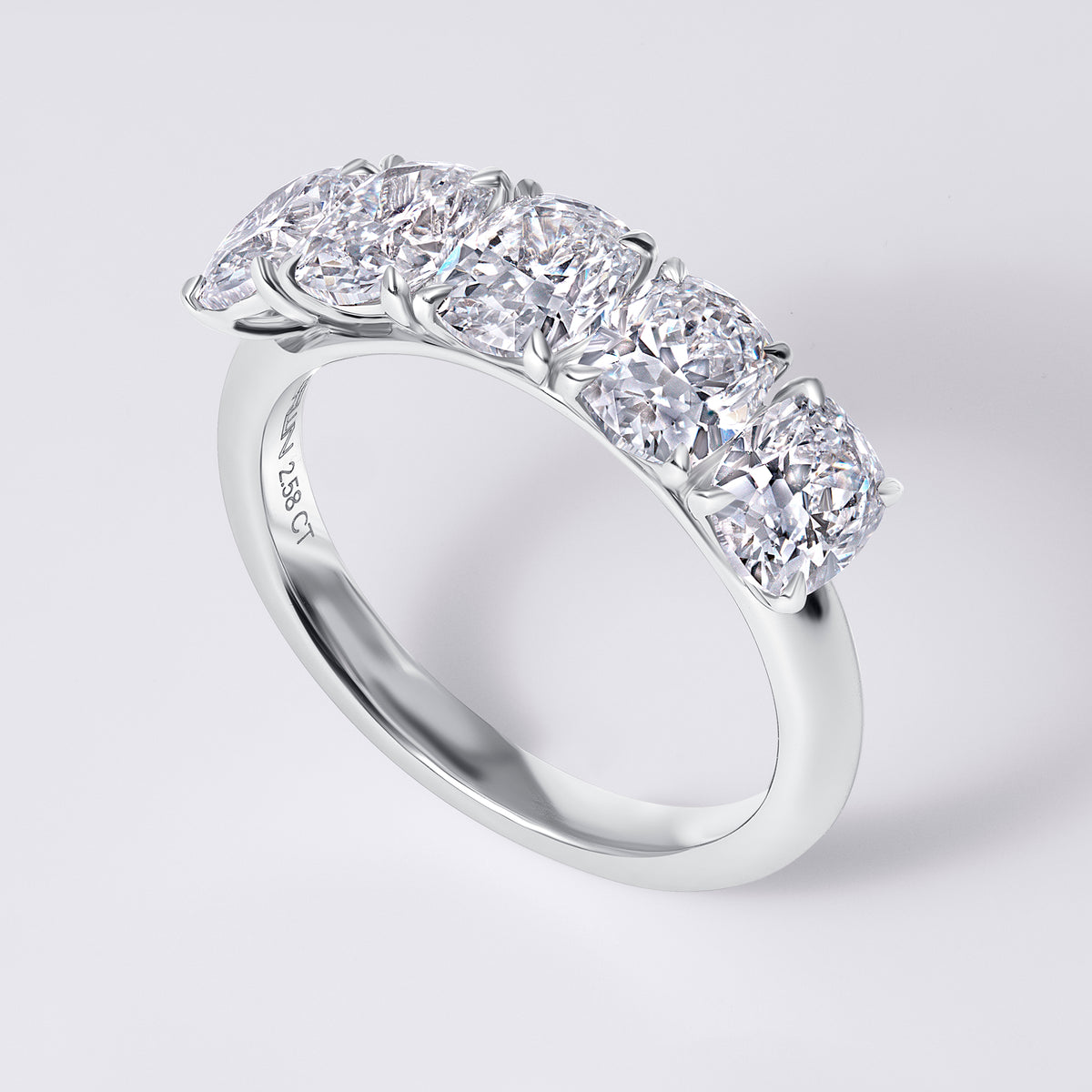 Elongated Cushion 5 Diamond Band, White Gold