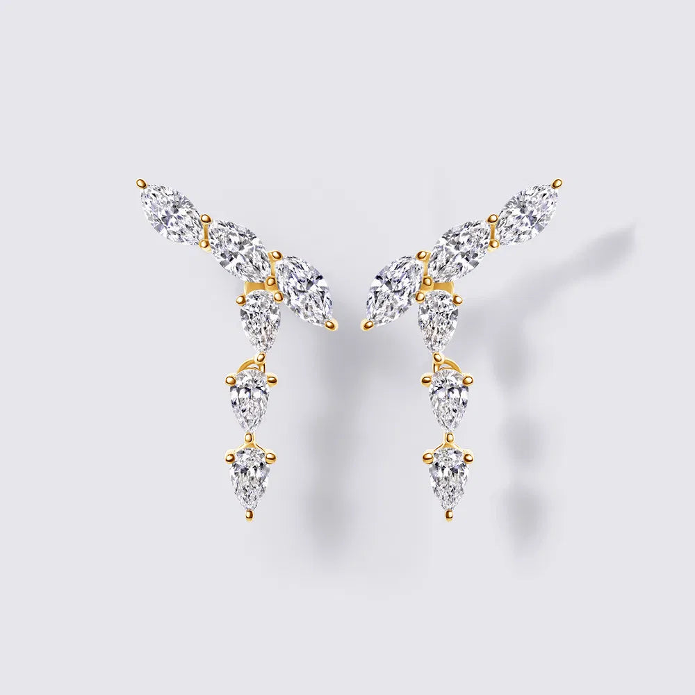 Pear & Marquise Crawler Drop Earrings (1 1/3CTW), Yellow Gold