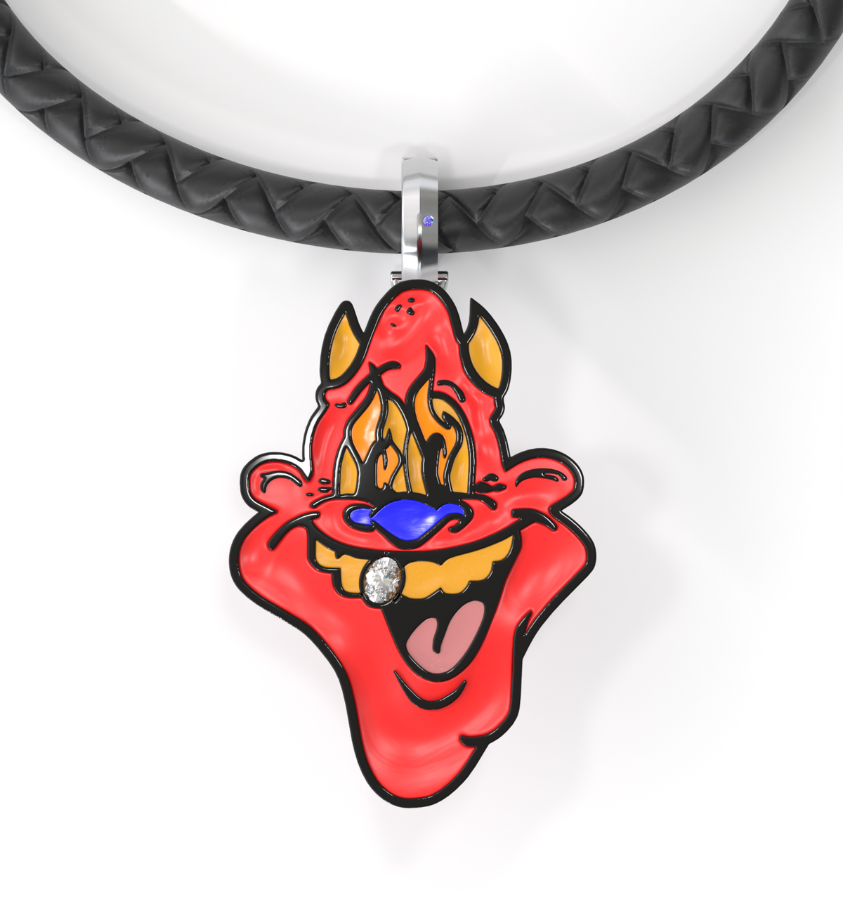 Skip Enamel Charm with GRWN Diamond on a Black Cord Bracelet