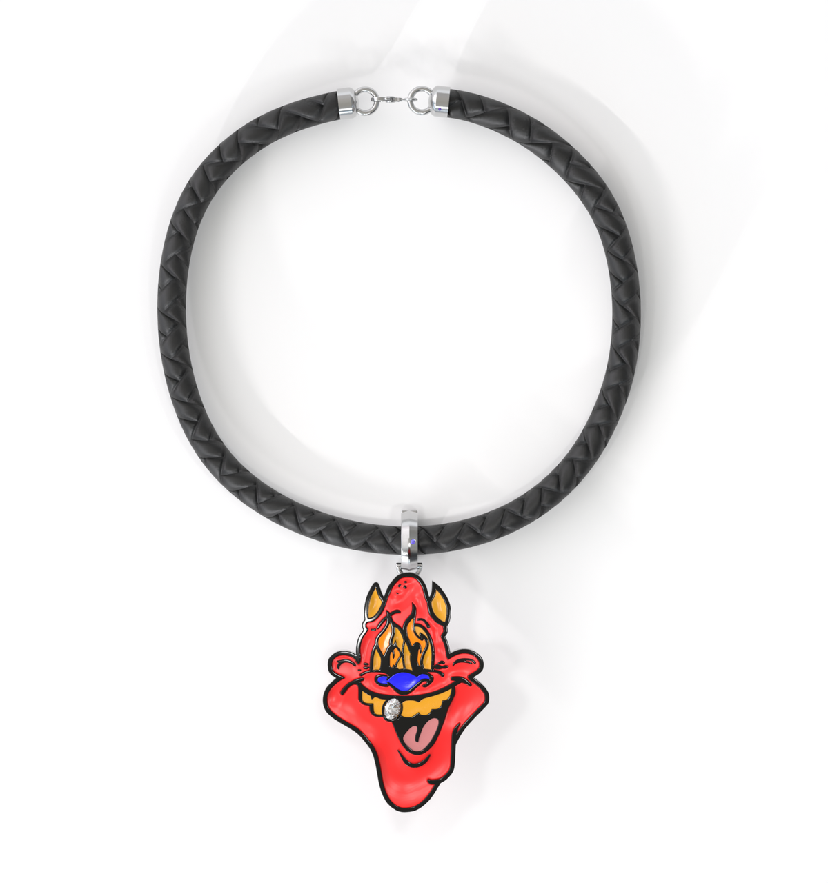 Skip Enamel Charm with GRWN Diamond on a Black Cord Bracelet
