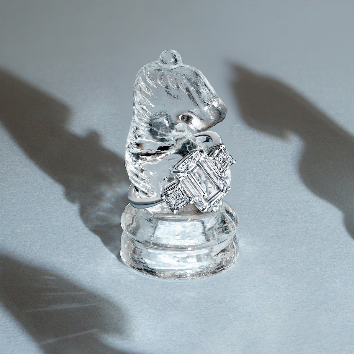 Tula 3.09CT Emerald Three Stone Engagement Ring, White Gold