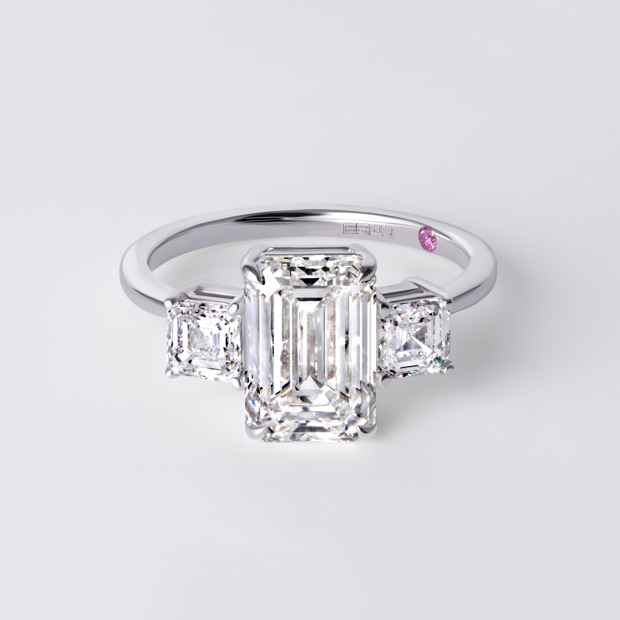 Tula 3.09CT Emerald Three Stone Engagement Ring, White Gold