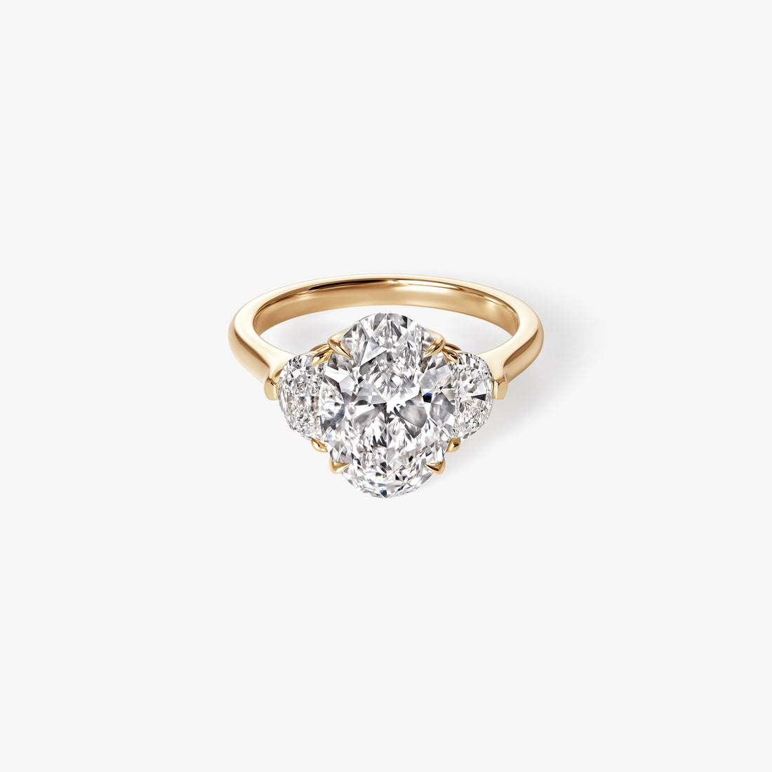 3.21CT Oval and Halfmoon Three Stone Engagement Ring