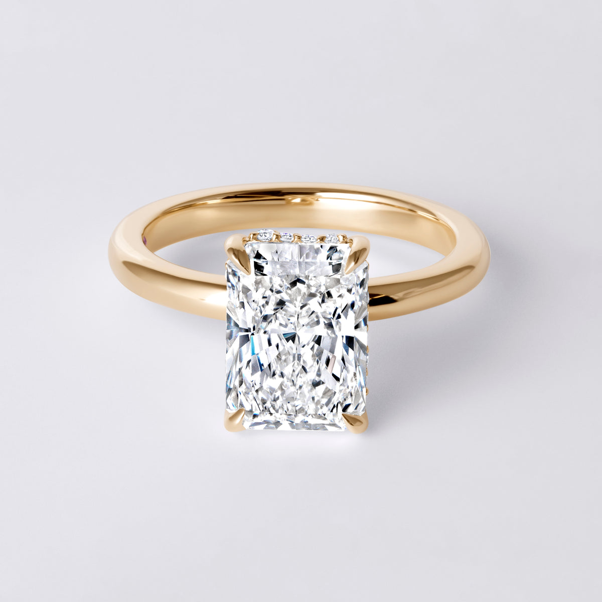 Sora 3.09CT Radiant Hidden Halo Engagement Ring, Yellow Gold
