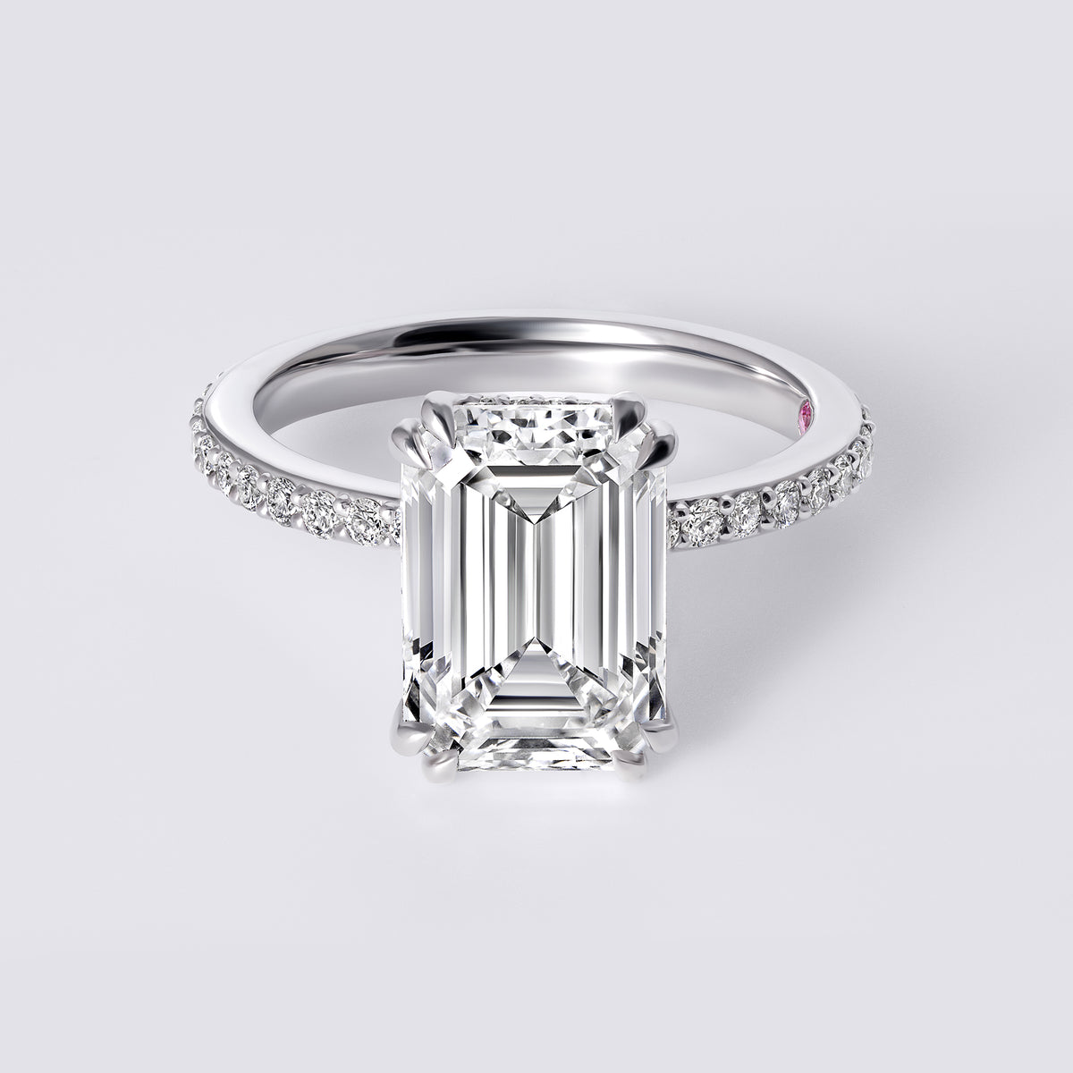 Luna 4.06 CTW Emerald Cut Diamond Single Row Pavé Engagement Ring