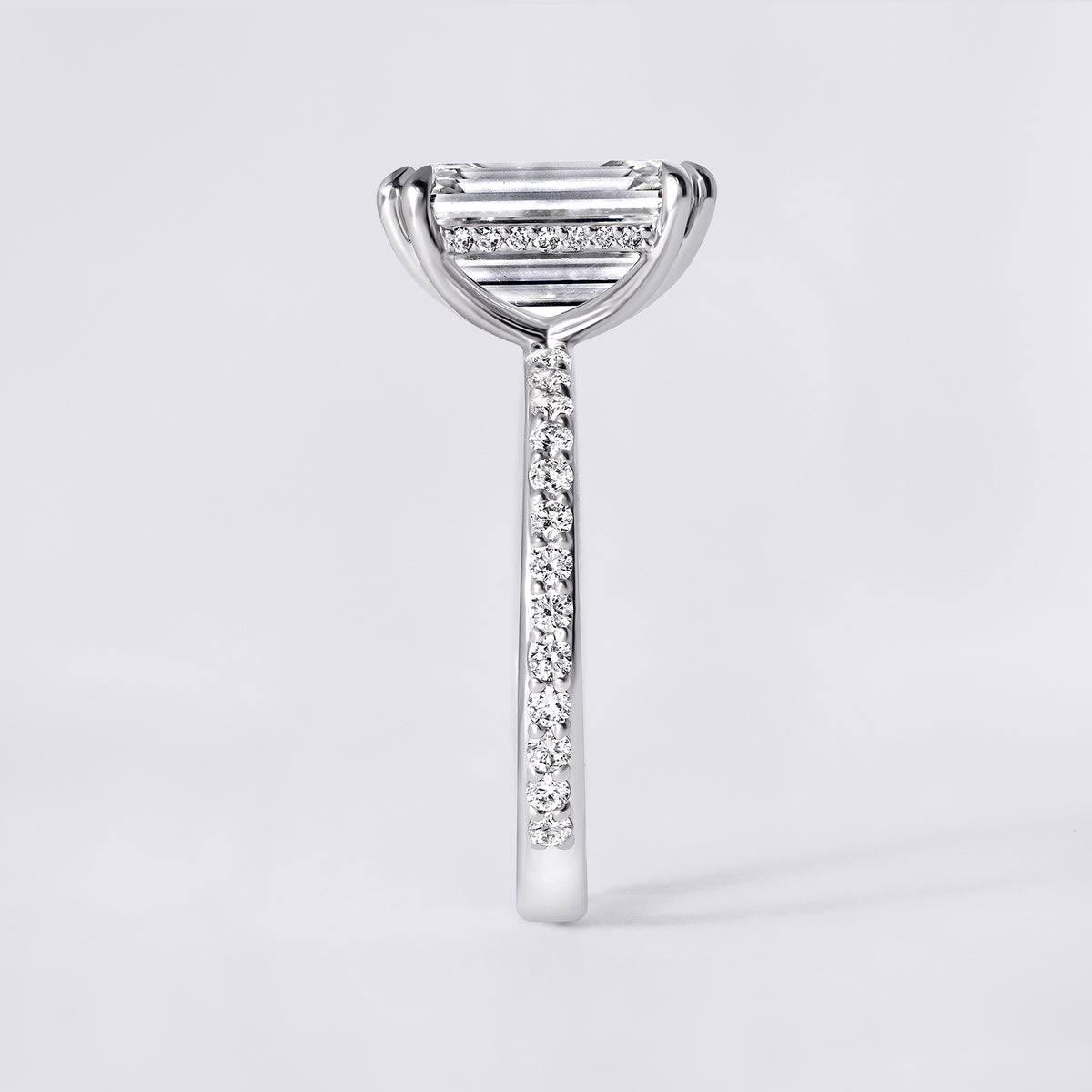 Luna 4.06 CTW Emerald Cut Diamond Single Row Pavé Engagement Ring