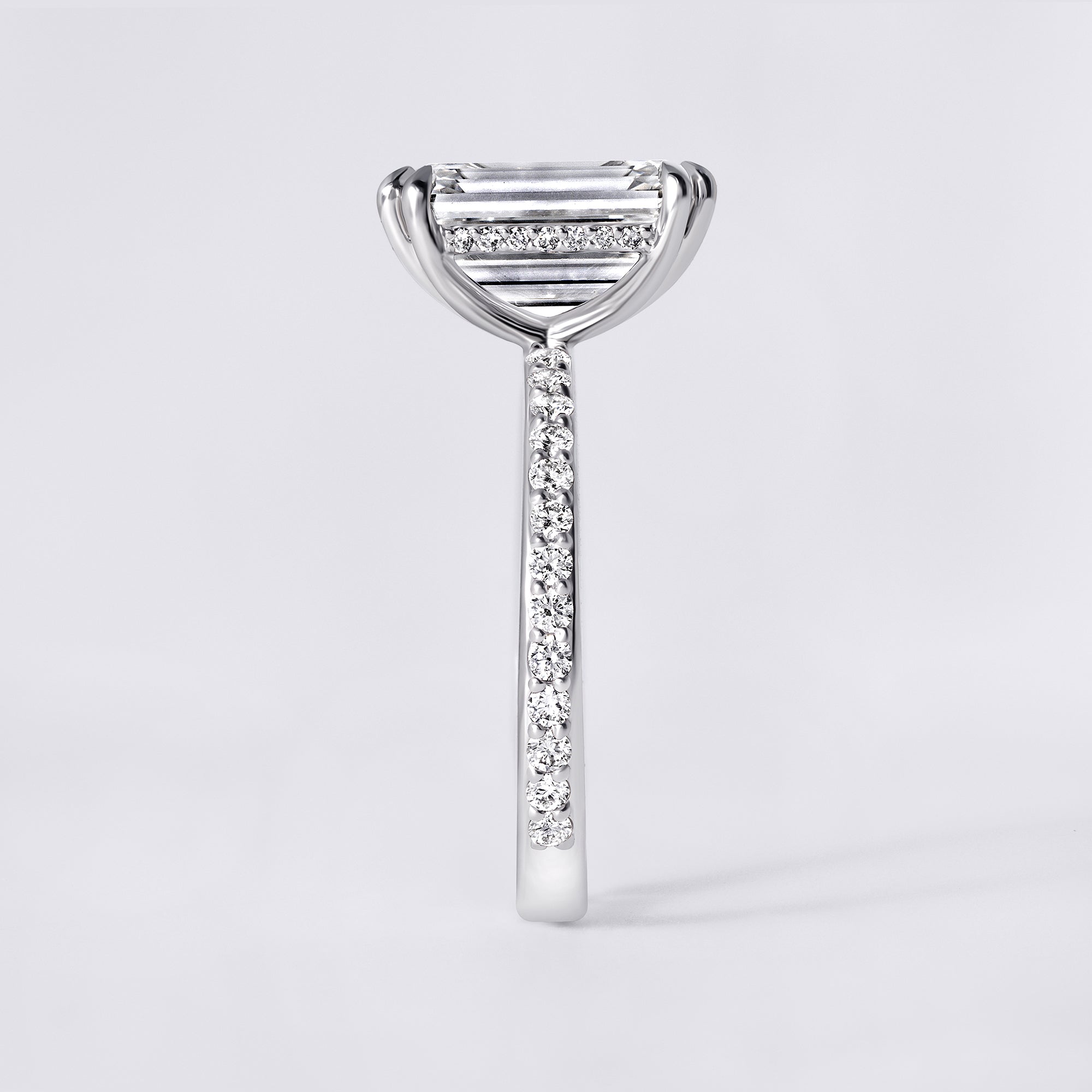 Luna 4.06 CTW Emerald Cut Diamond Single Row Pavé Engagement Ring
