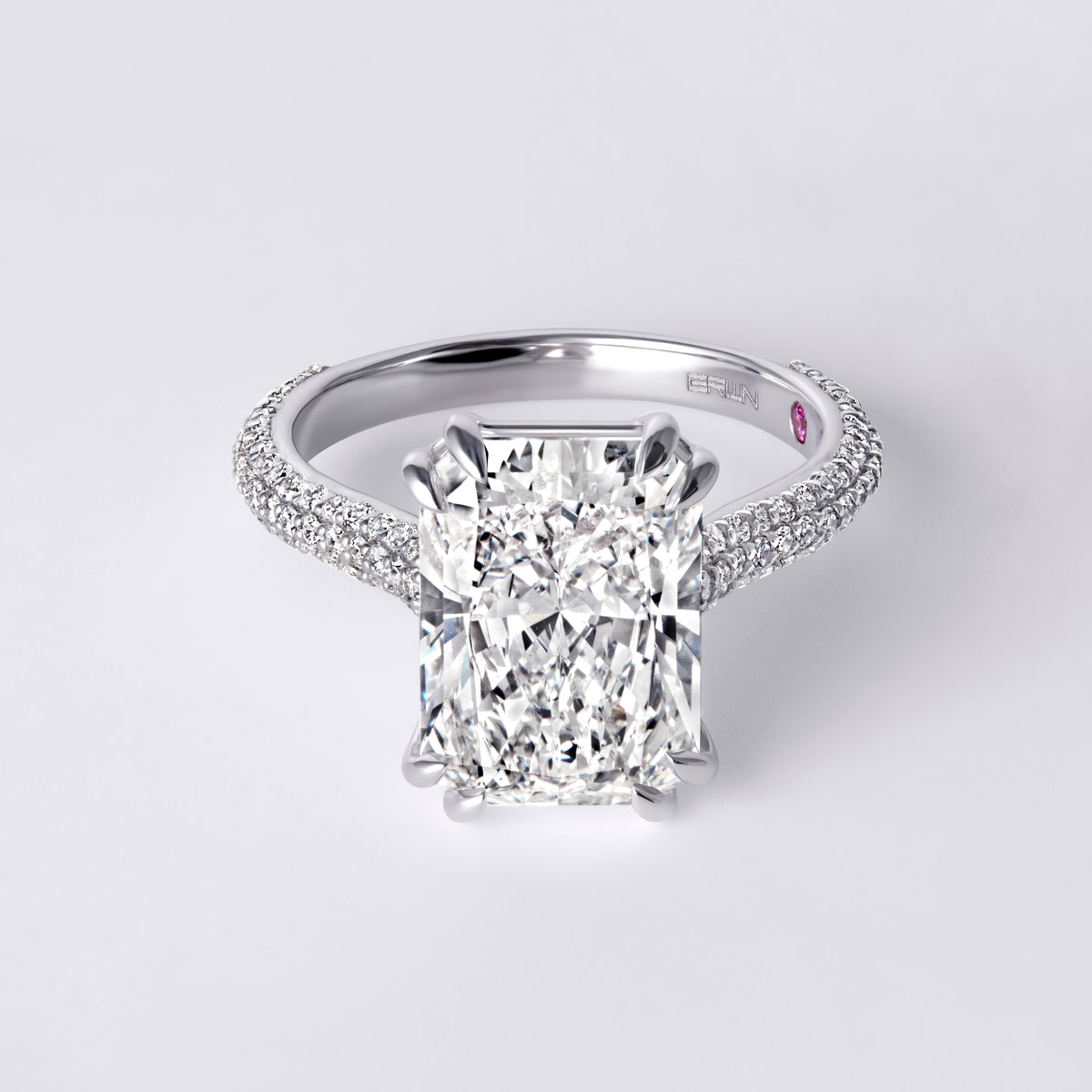 Luna 5.08CT Radiant Three Row Pave Engagement Ring, White Gold