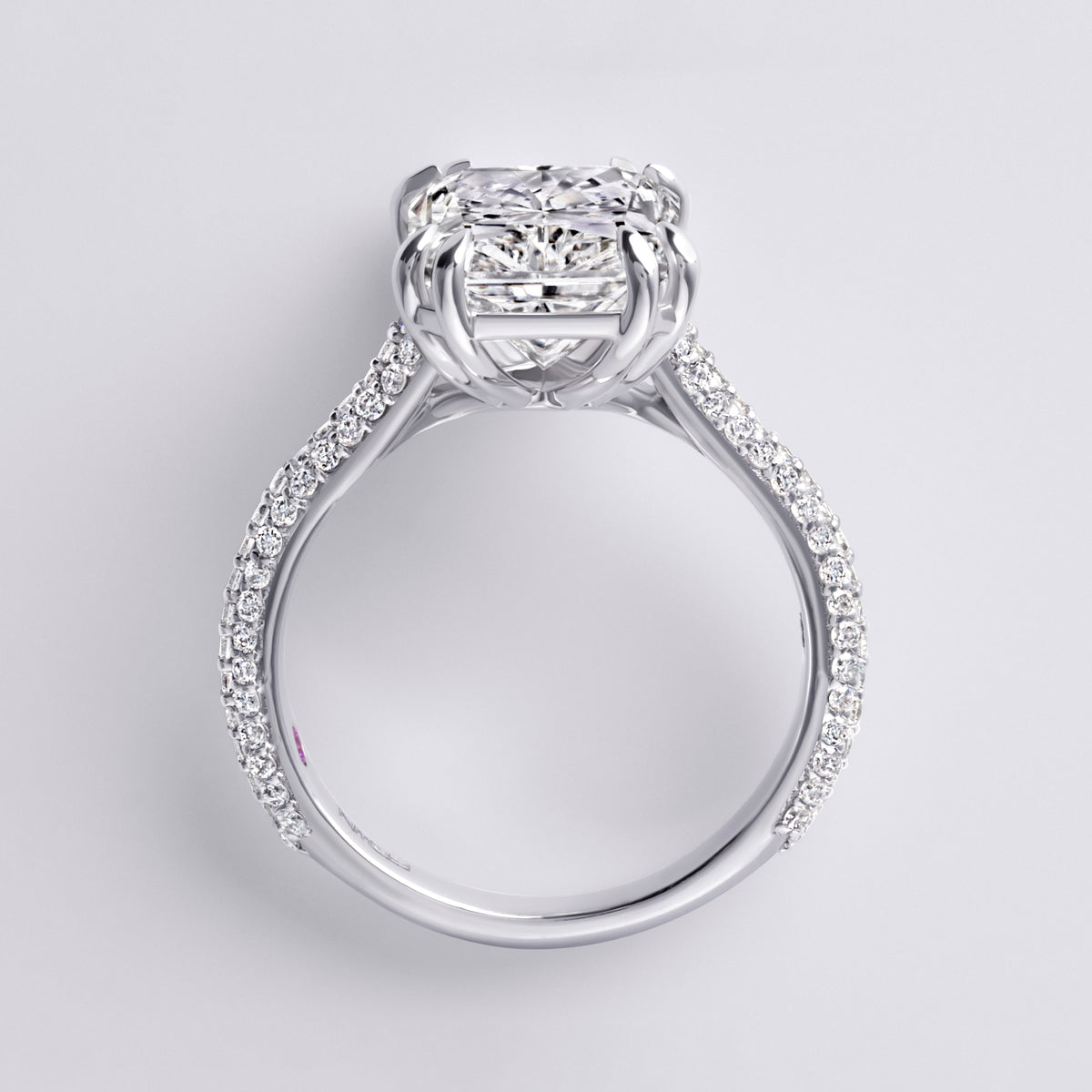 Luna 5.08CT Radiant Three Row Pave Engagement Ring, White Gold