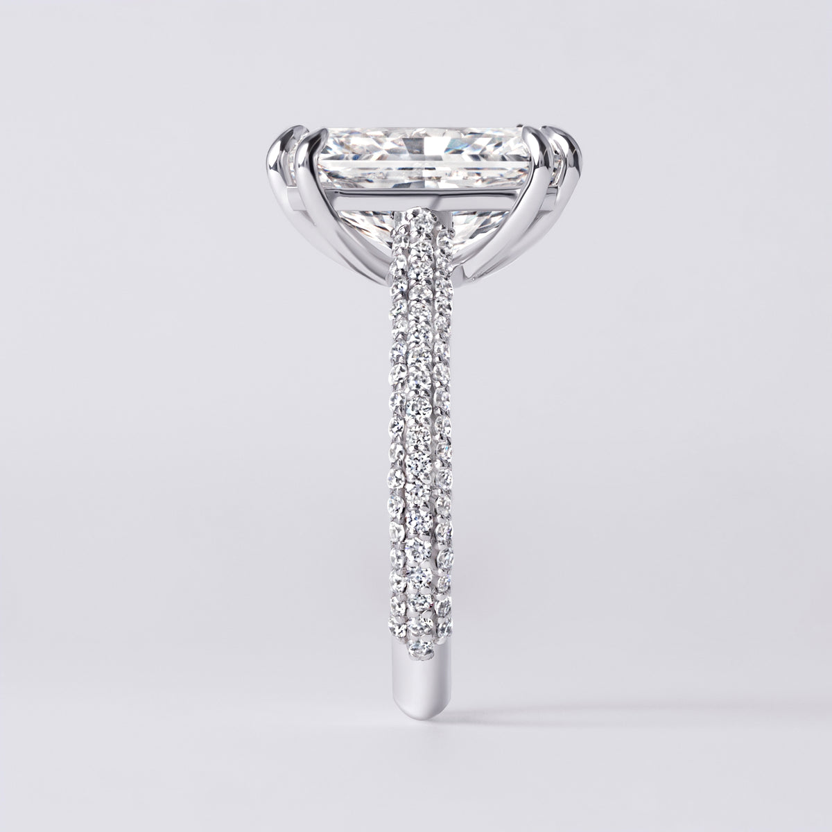 Luna 5.08CT Radiant Three Row Pave Engagement Ring, White Gold