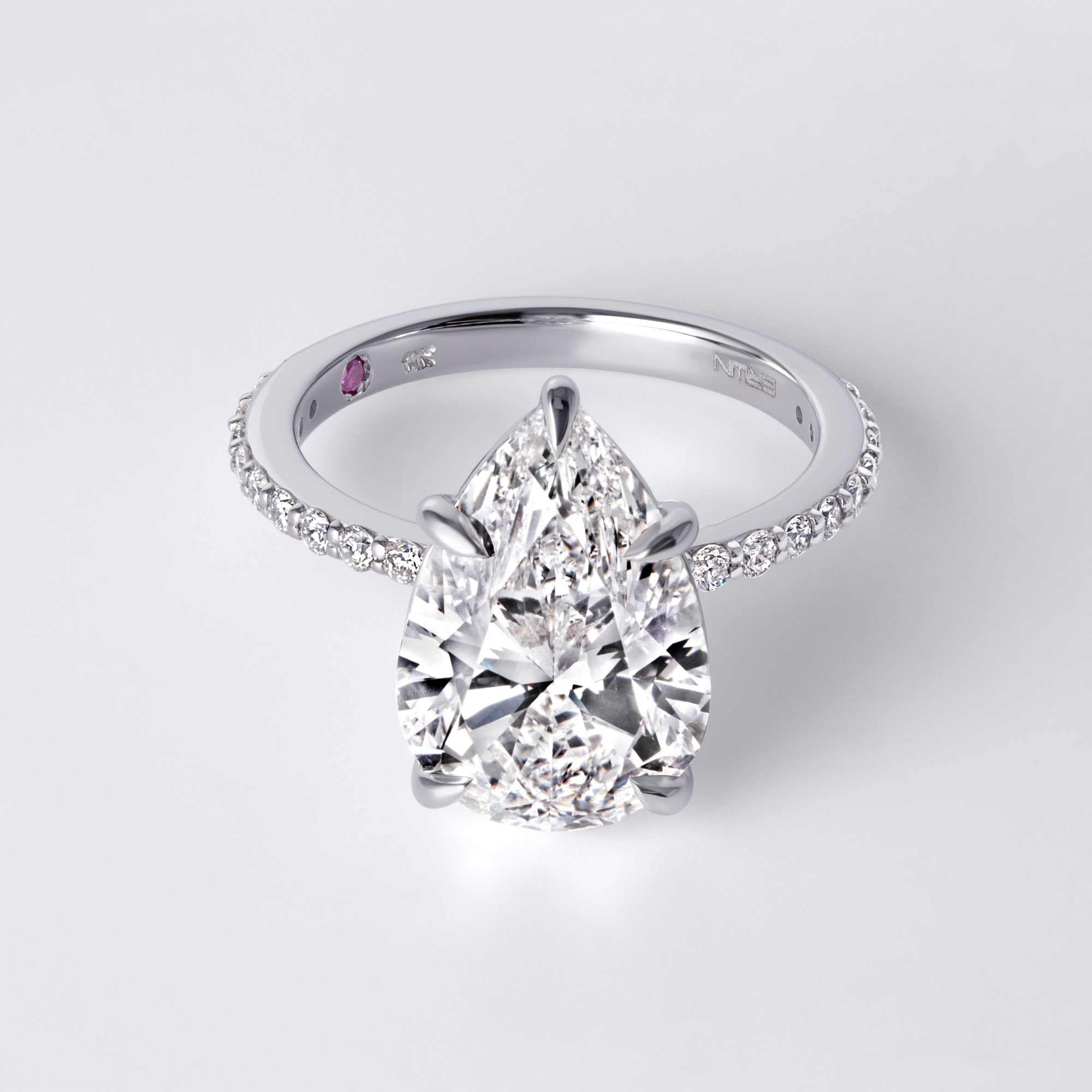 Luna 5.12CT Pear Single Row Pave Engagement Ring, White Gold