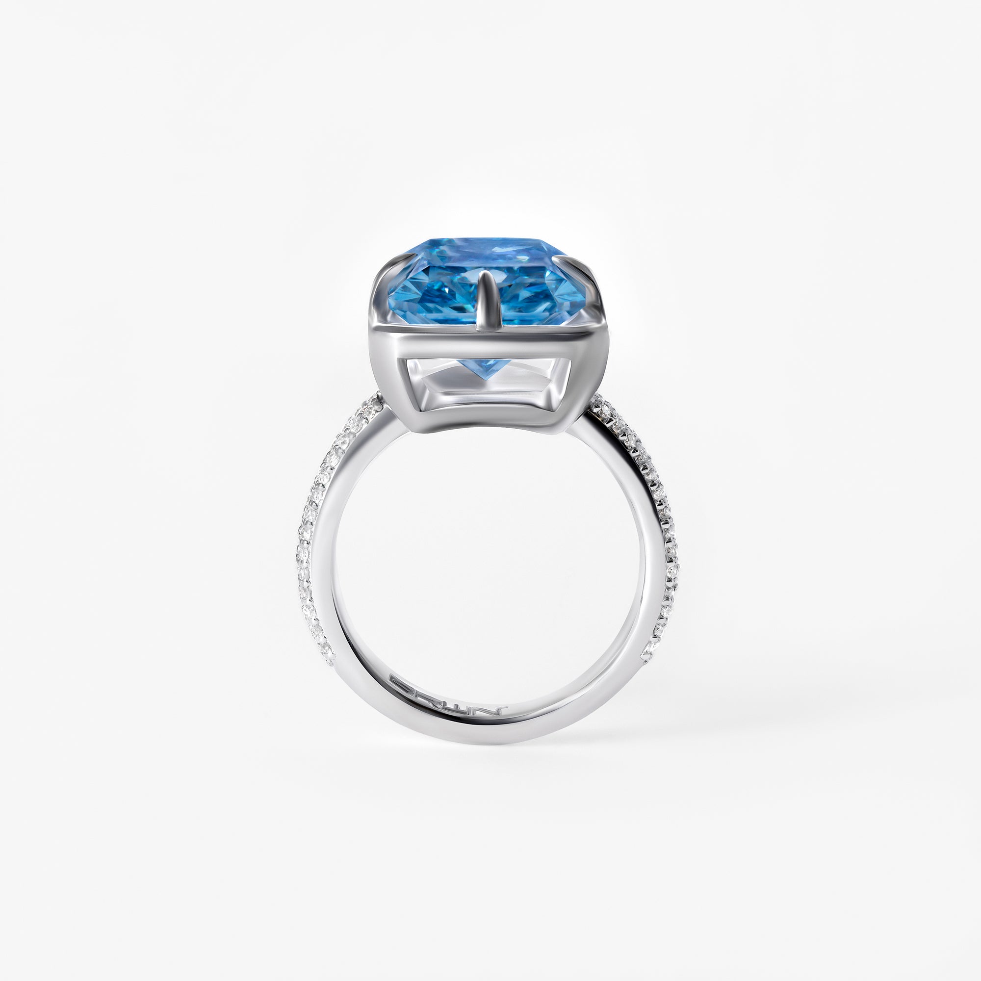 10.39CT Blue Radiant Black Rhodium Pavé Engagement Ring