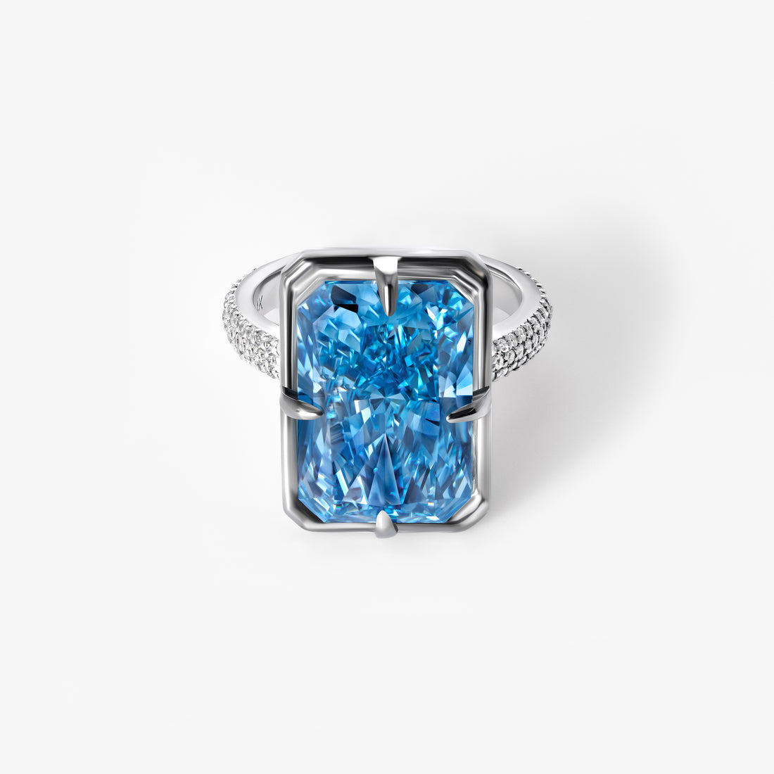 10.39CT Blue Radiant Black Rhodium Pavé Engagement Ring