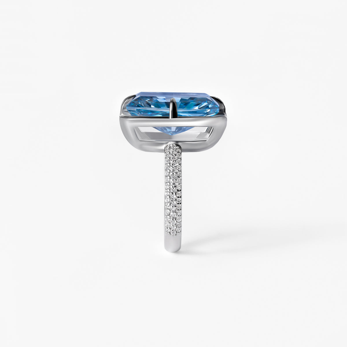 10.39CT Blue Radiant Black Rhodium Pavé Engagement Ring