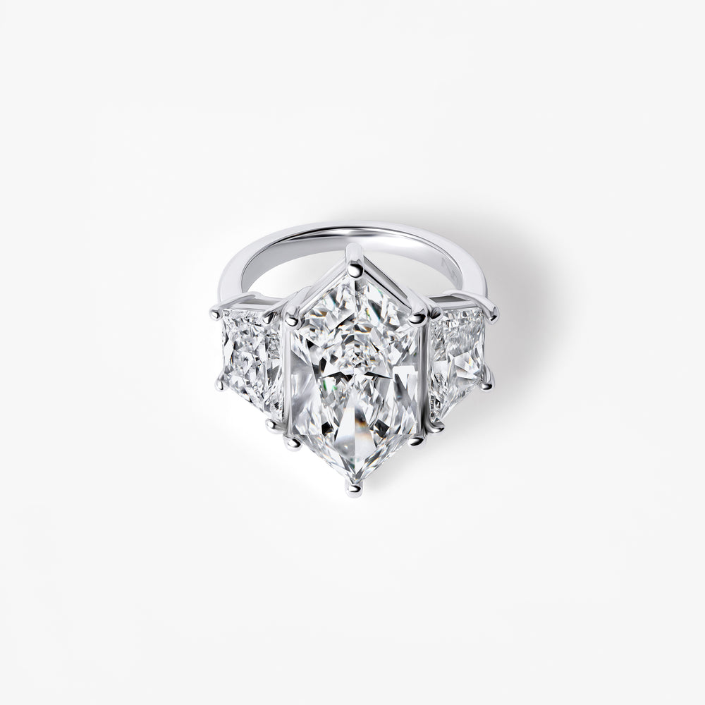 7.23CT Hexagon Three Stone Engagement Ring