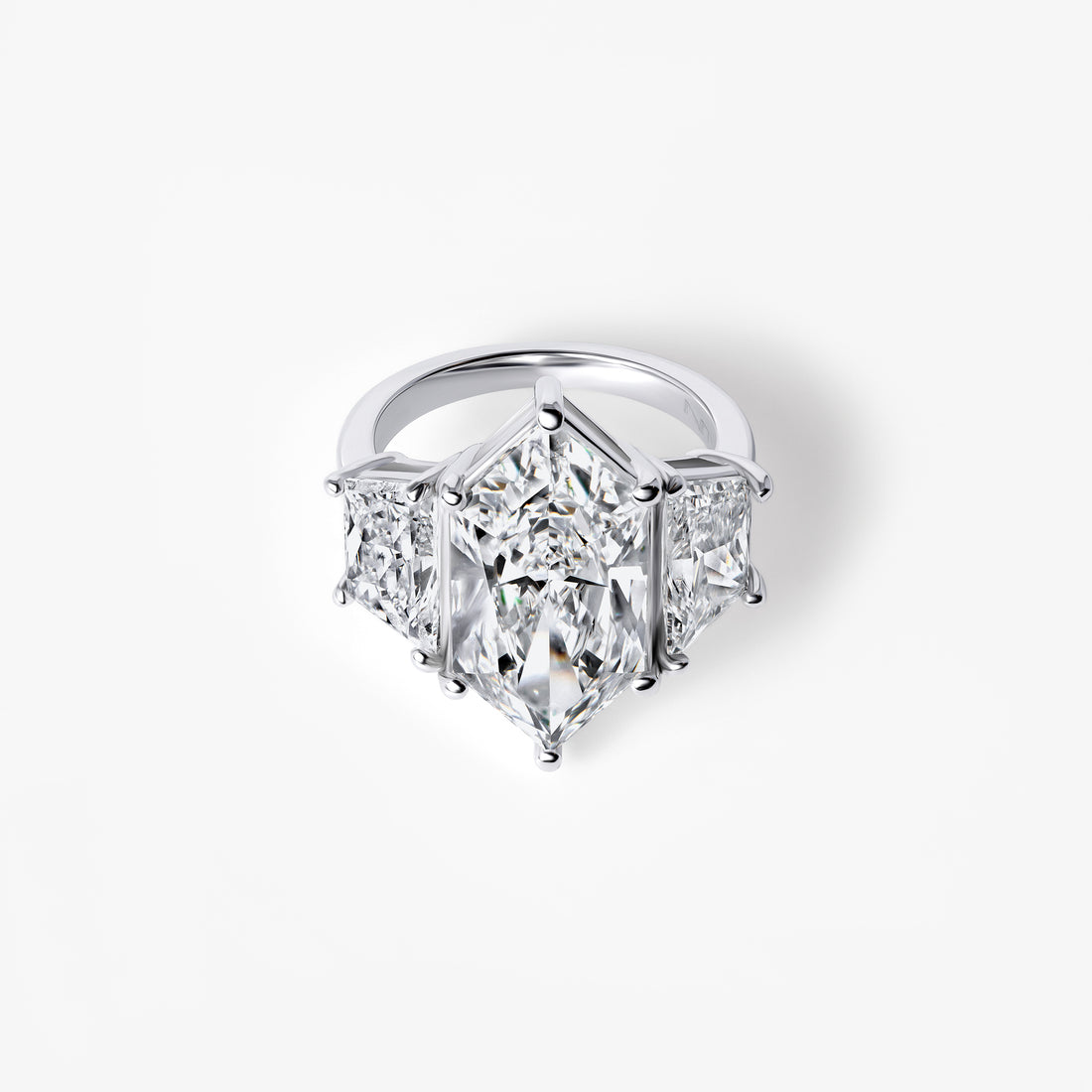 7.23CT Hexagon Three Stone Engagement Ring
