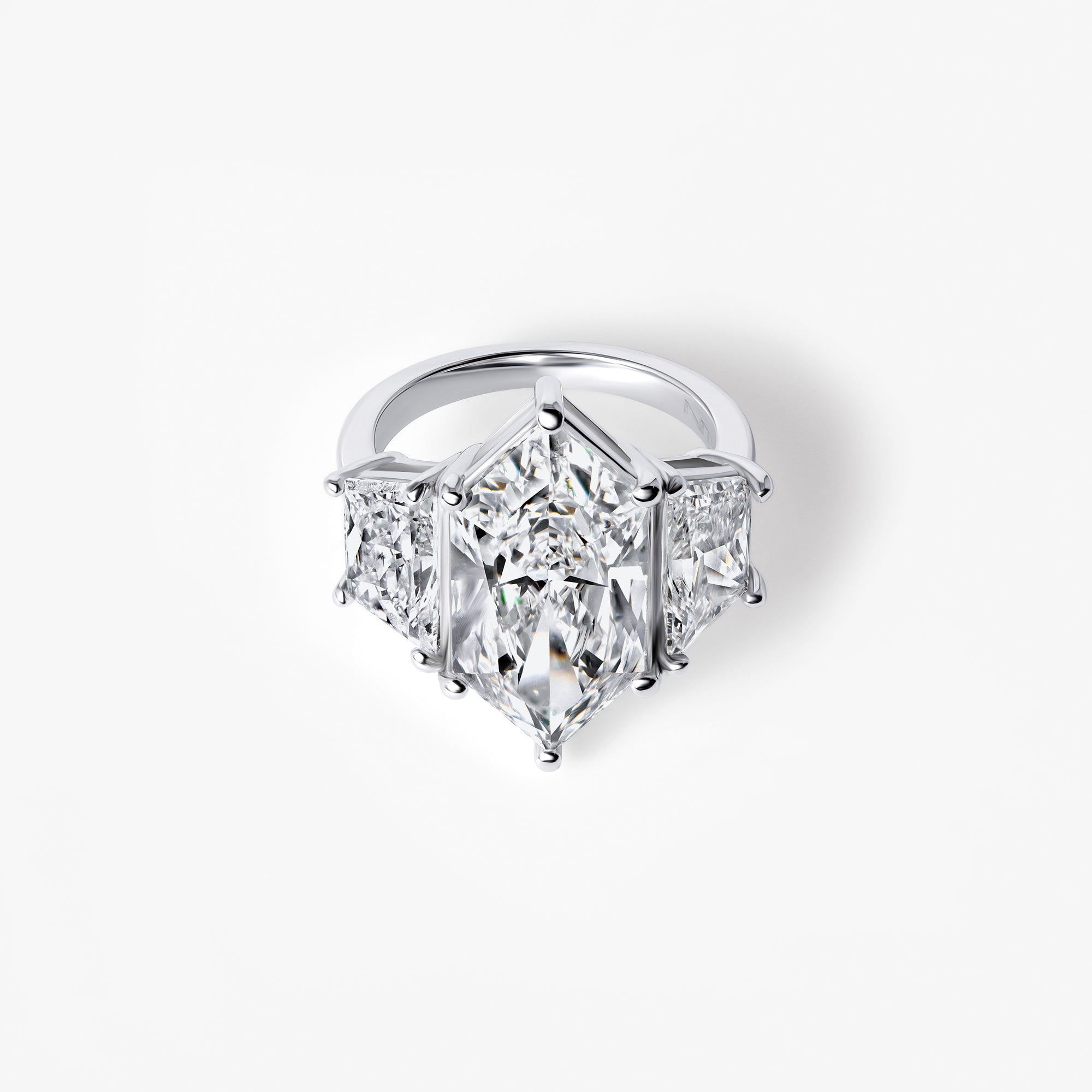 7.23CT Hexagon Three Stone Engagement Ring