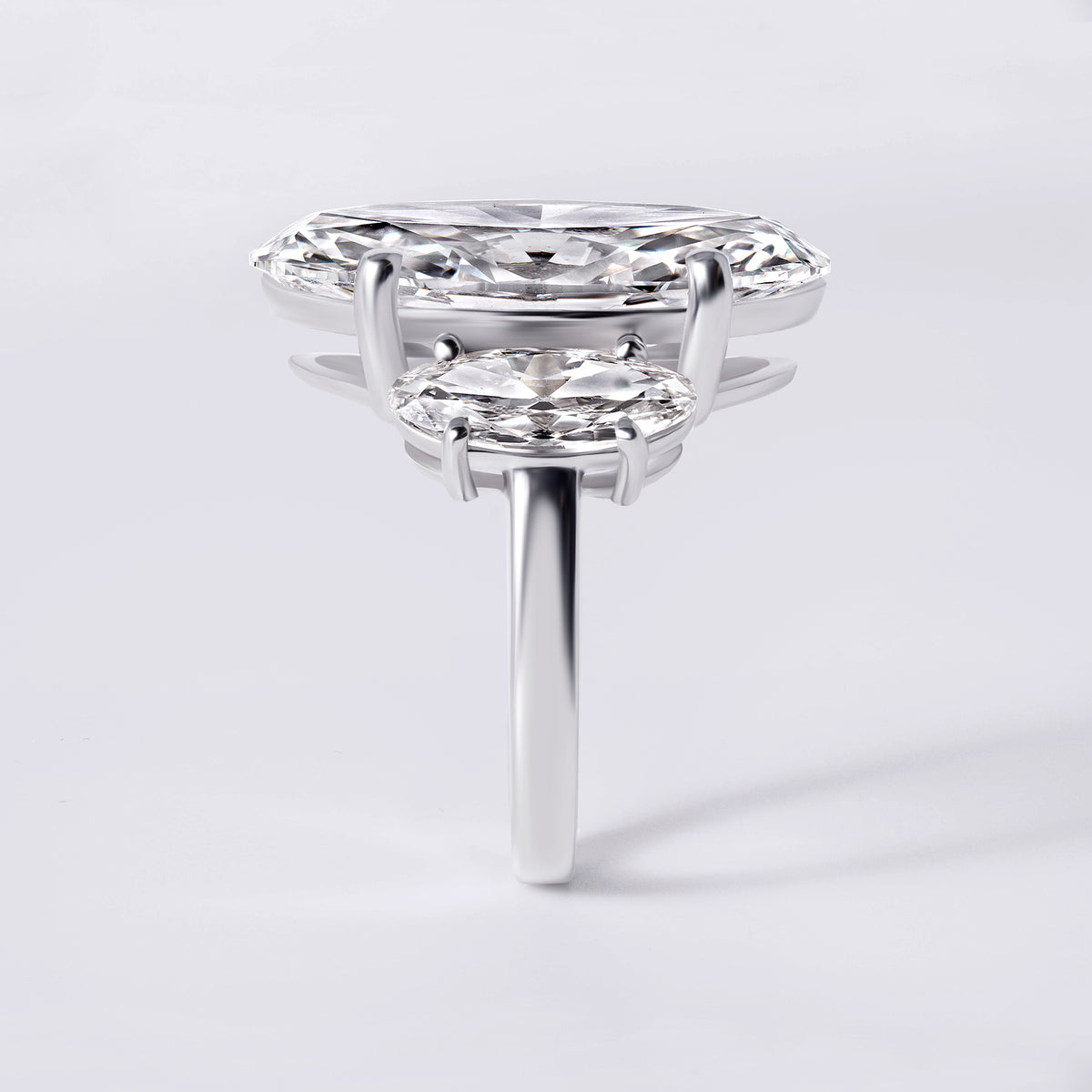 Bespoke Moval (9.77CT) Three Stone Ring, White Gold