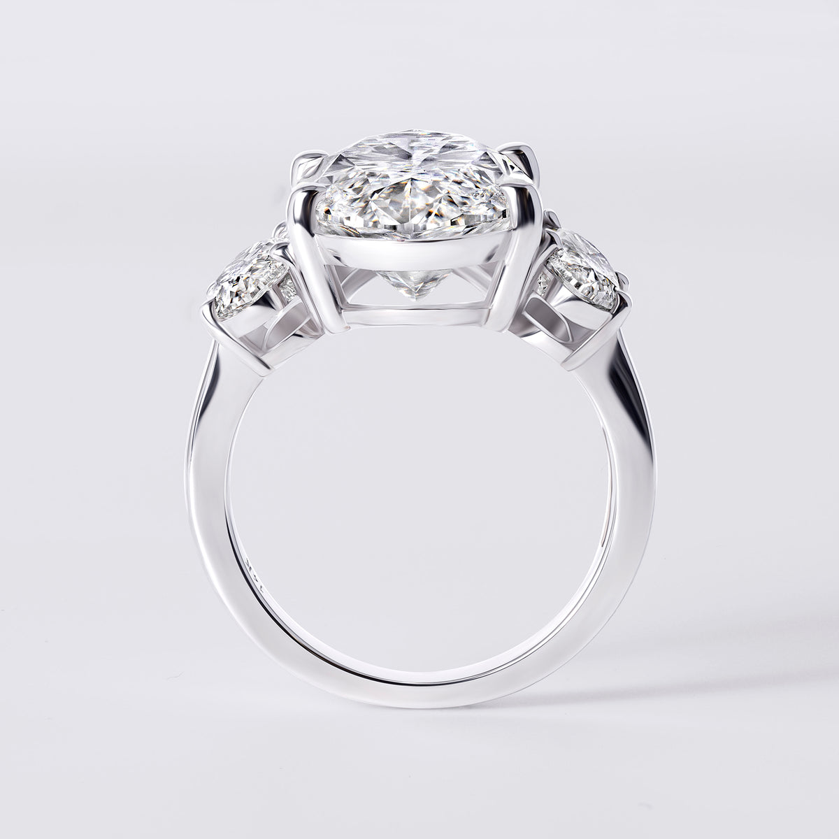 Bespoke Moval (9.77CT) Three Stone Ring, White Gold