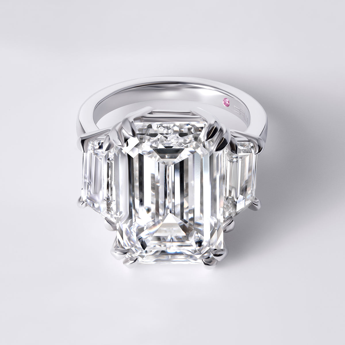 Bespoke Emerald (12.67CT) with Trapezoid Side Stones, Platinum