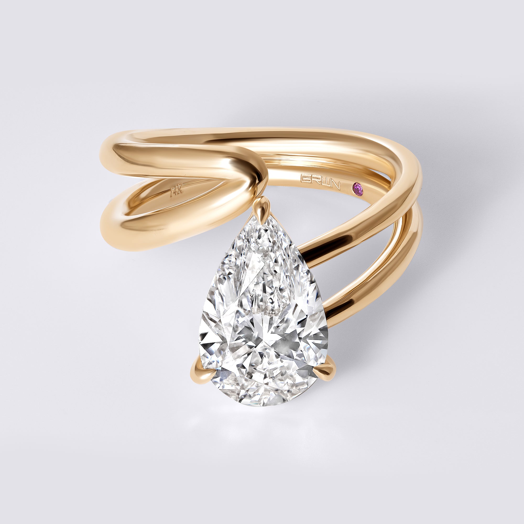 Bespoke 3.07 CTW Pear Diamond Swirl Engagement Ring