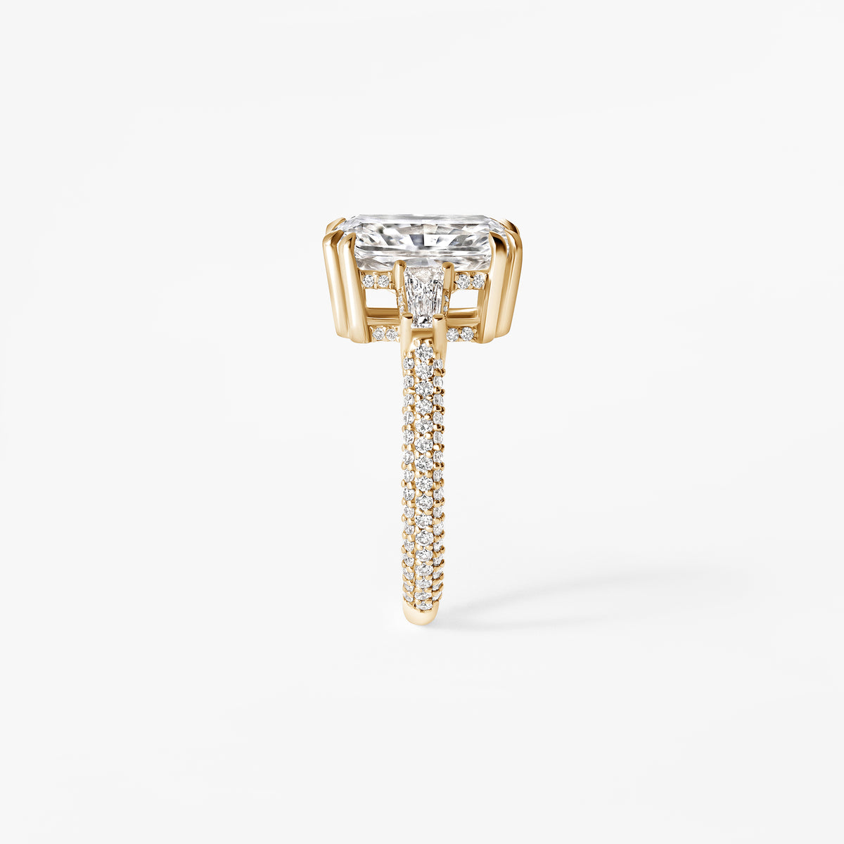 4.05CT Radiant Three Stone and Pavé Engagement Ring
