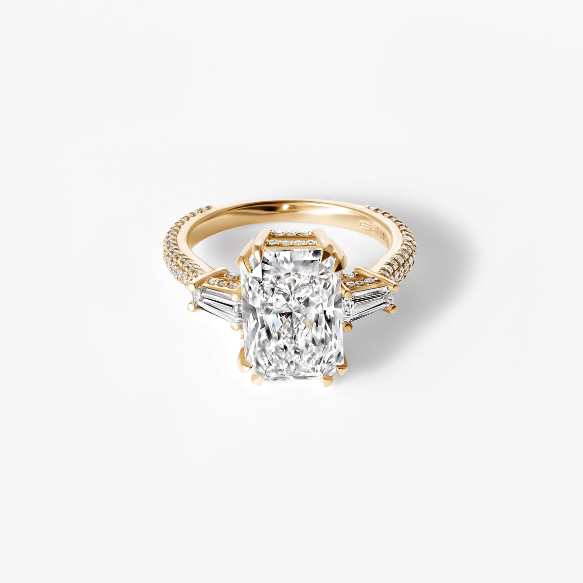 4.05CT Radiant Three Stone and Pavé Engagement Ring