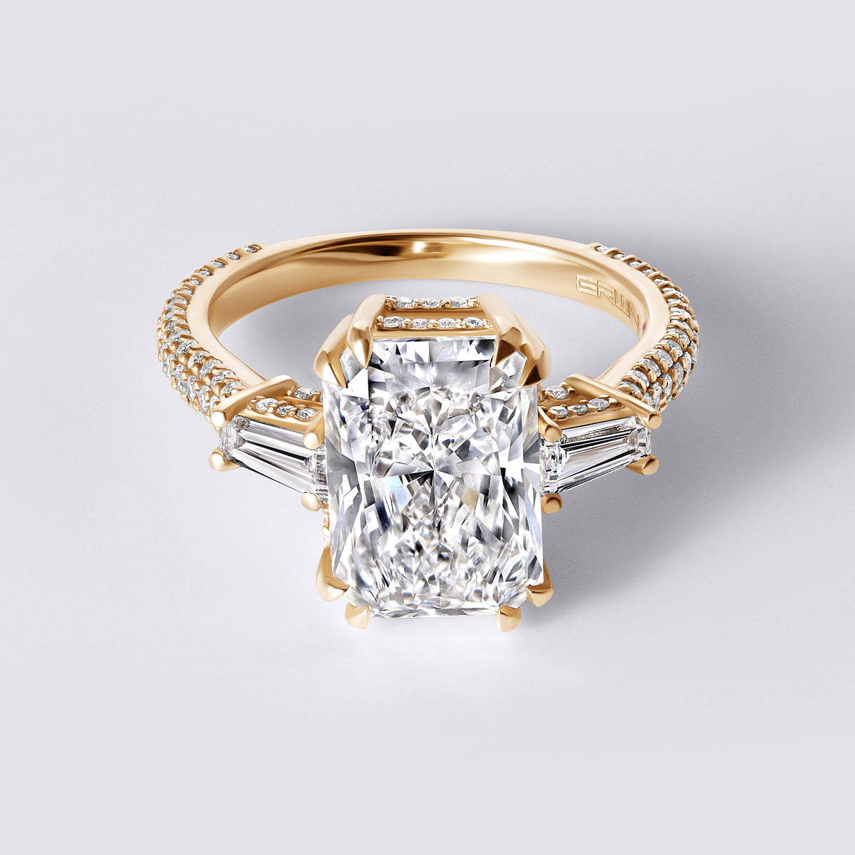 Bespoke Radiant (4.05ct) with Baguettes & Pave, Yellow Gold