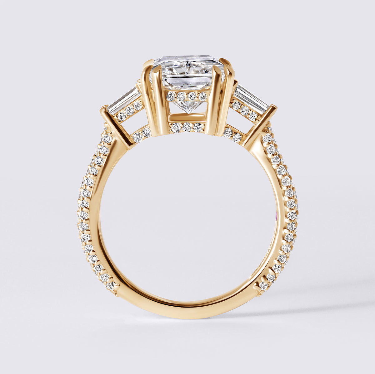 Bespoke Radiant (4.05ct) with Baguettes & Pave, Yellow Gold