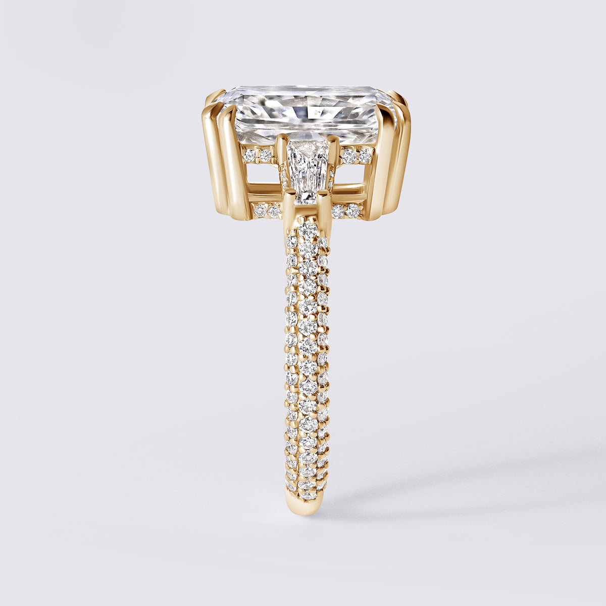 Bespoke Radiant (4.05ct) with Baguettes & Pave, Yellow Gold
