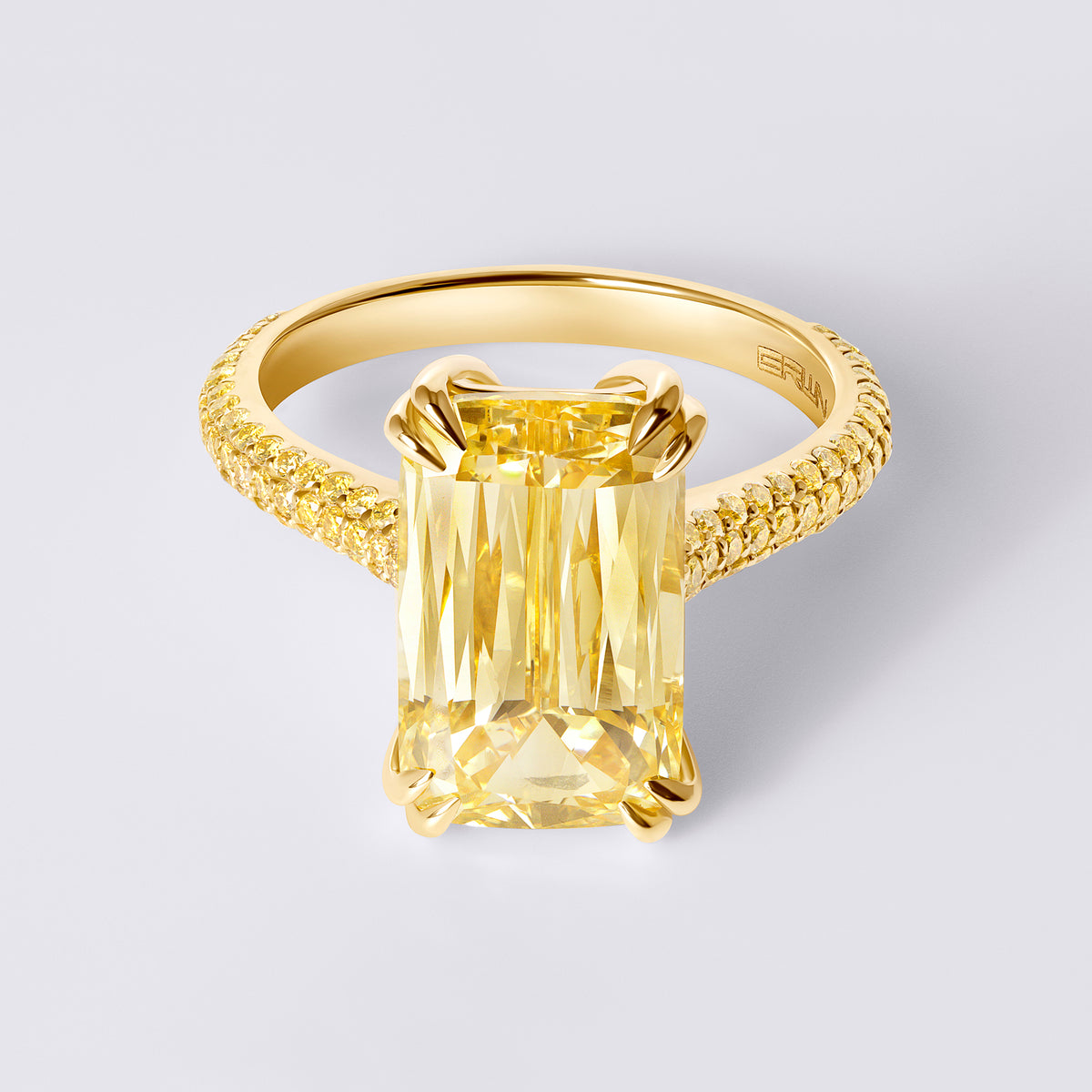 Bespoke 6.24CTW (5.5CT) Crisscross Triple Row Yellow Pave Engagement Ring, Yellow Gold