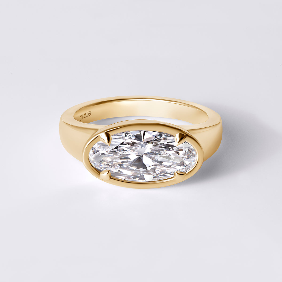 Bespoke Oval (2.08CTW) East/West Bezel Ring, Yellow Gold