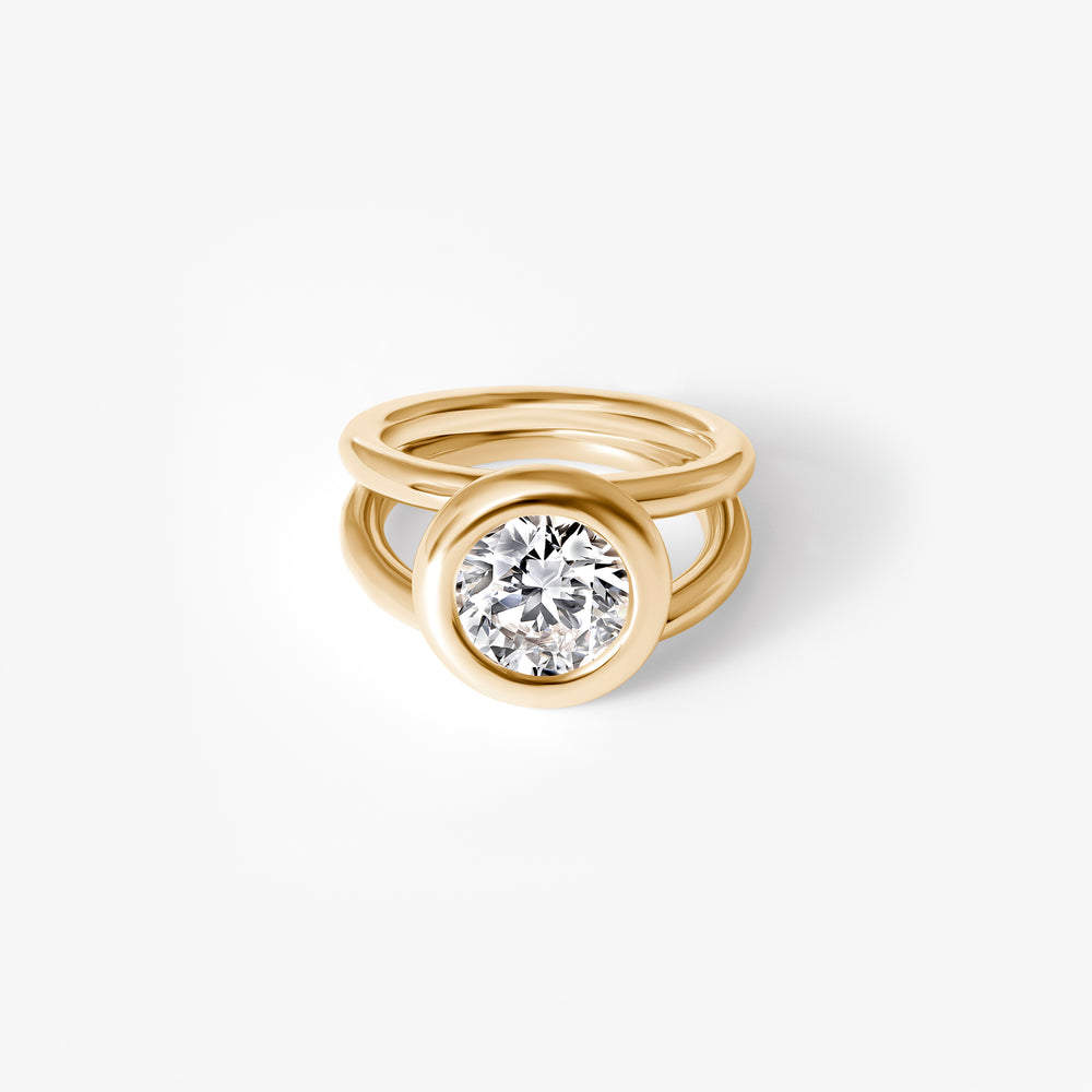 3.01CT Round Bezel Double Band Engagement Ring