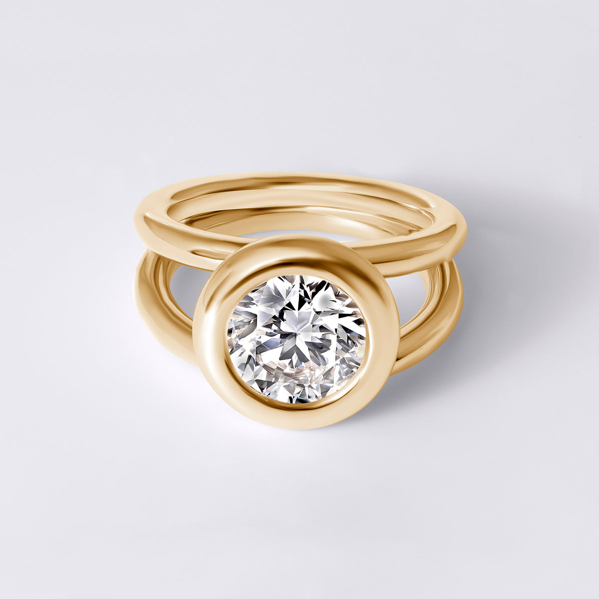 Bespoke Round (3.01CTW) Bezel Double Band Ring, Yellow Gold