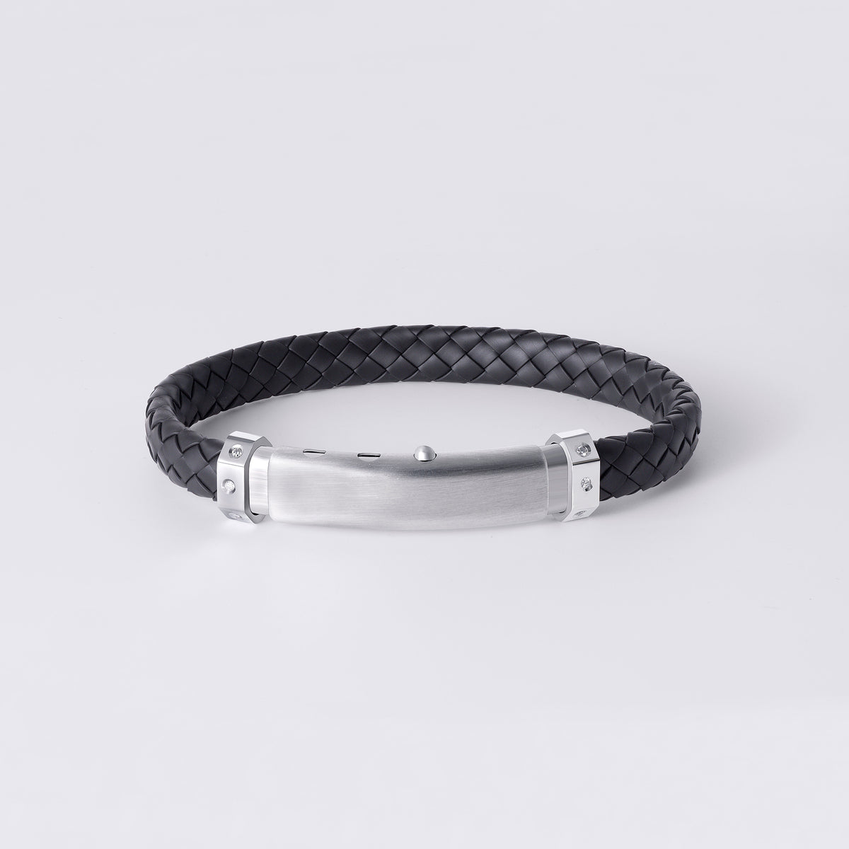 Natural Black Rubber Bracelet, Stainless Steel