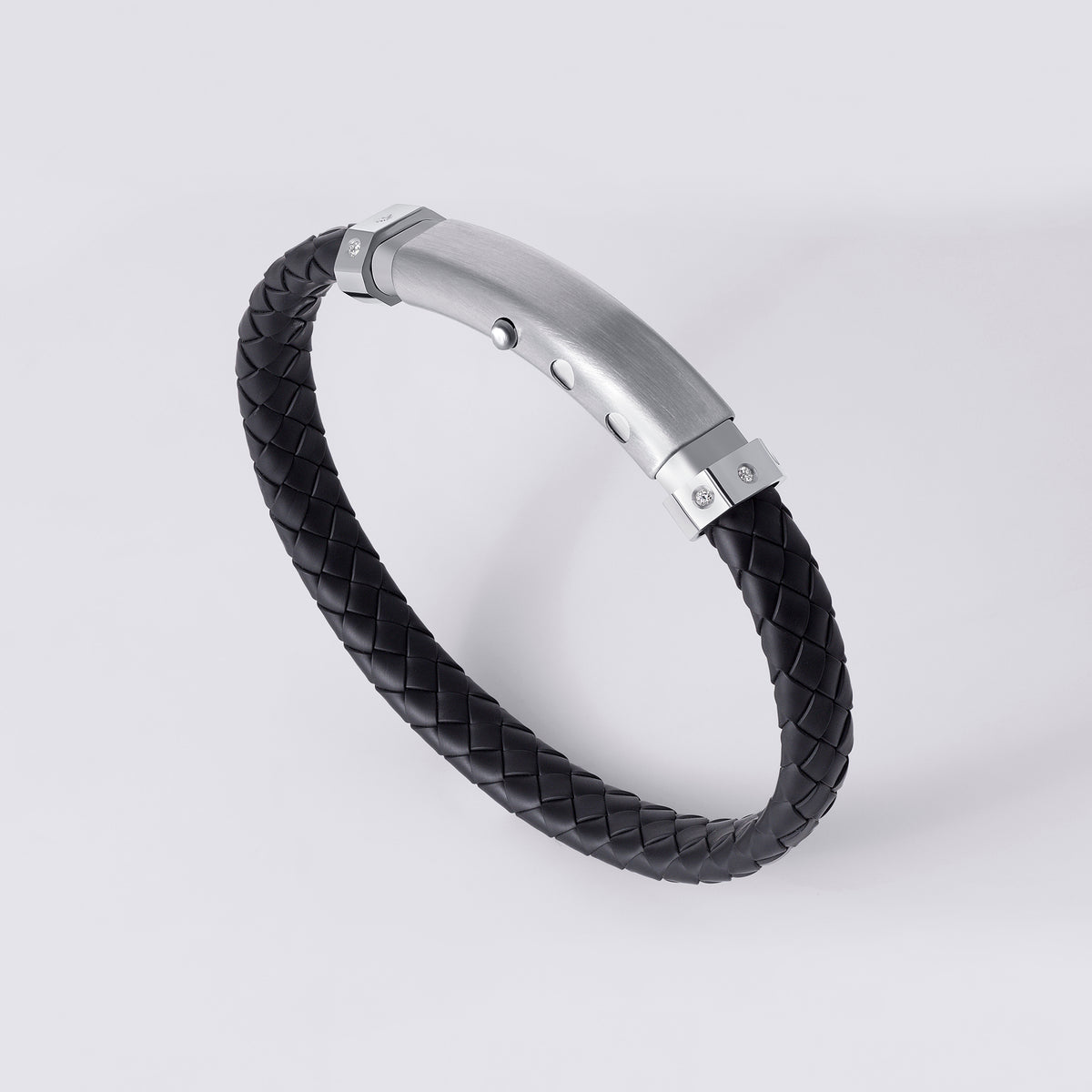Natural Black Rubber Bracelet, Stainless Steel