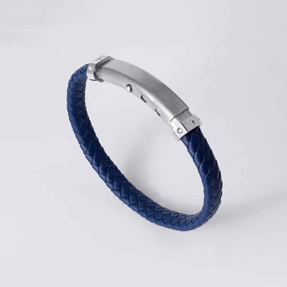 Natural Blue Rubber Bracelet, Stainless Steel