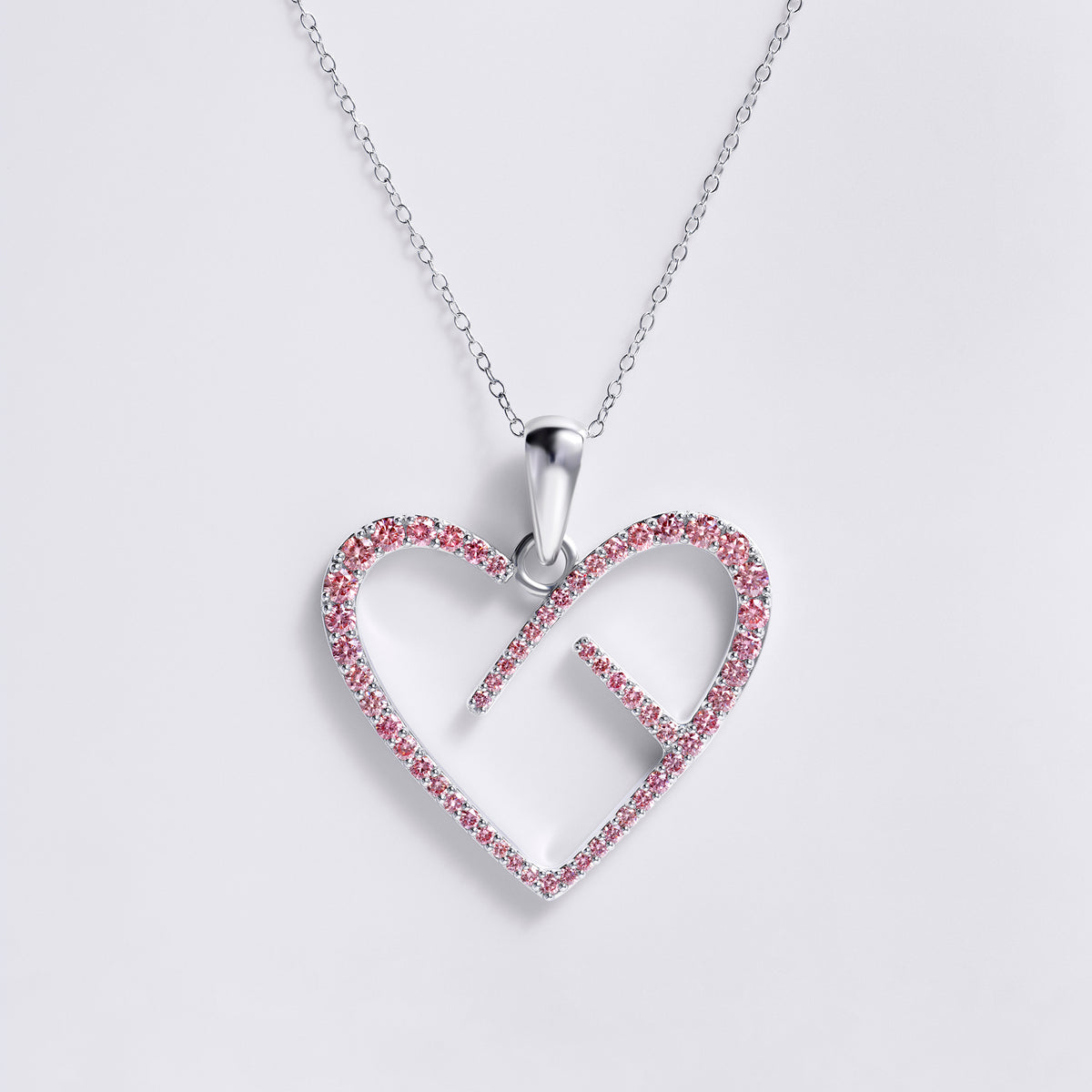 CoachArt Sterling Silver with Pink Lab Grown Diamond Heart Pendant (2CTW)