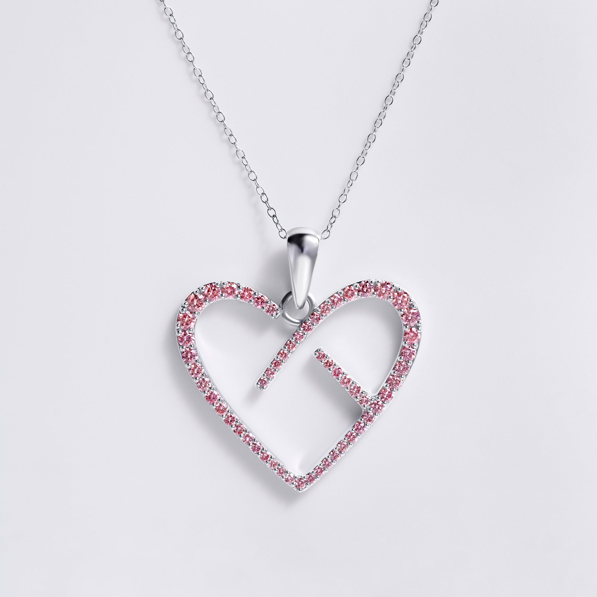 CoachArt Sterling Silver with Pink Lab Grown Diamond Heart Pendant (2CTW)