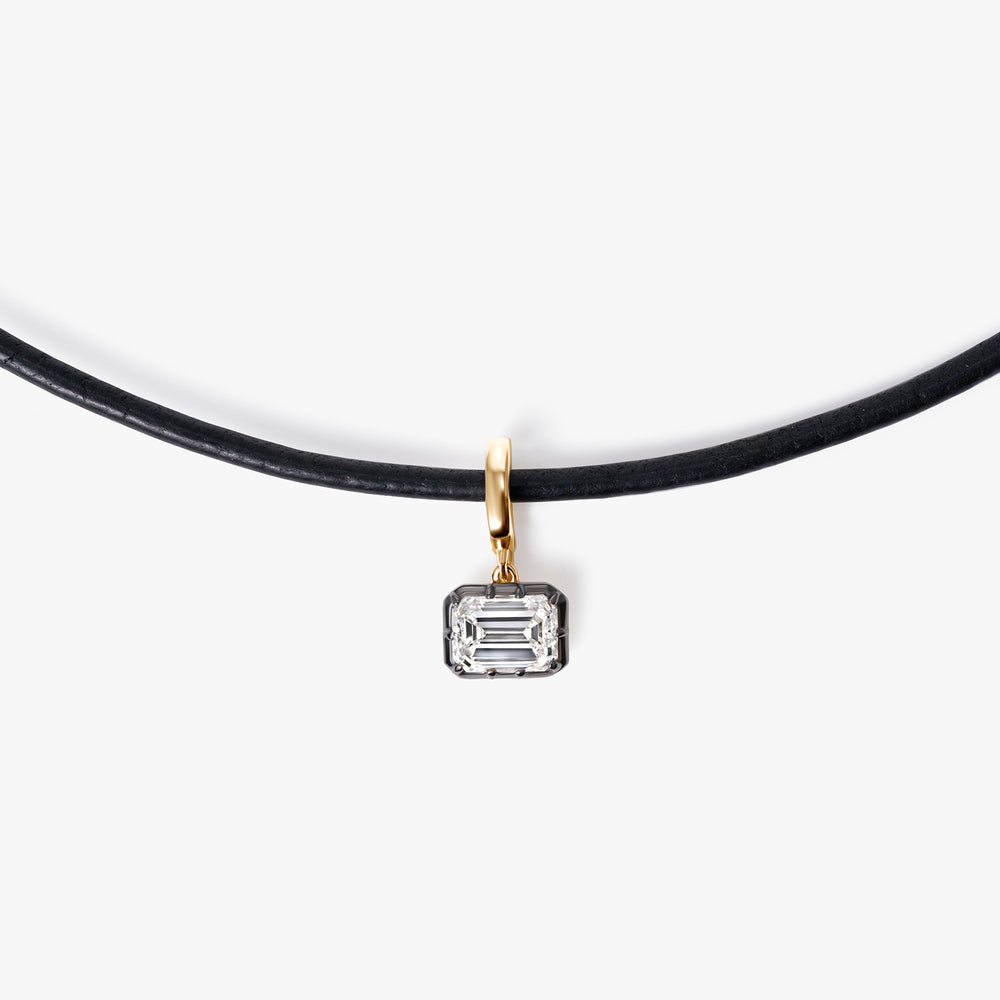 Emerald Diamond East/West Black Rhodium Pendant