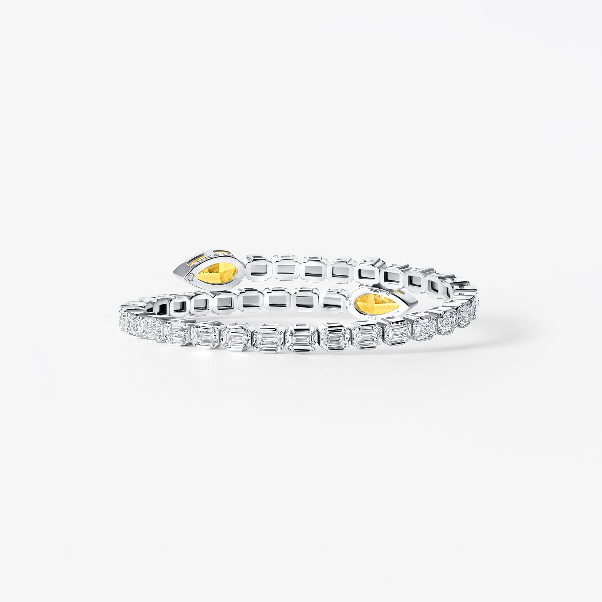 Yellow Pear and Emerald Diamond Cuff Bracelet