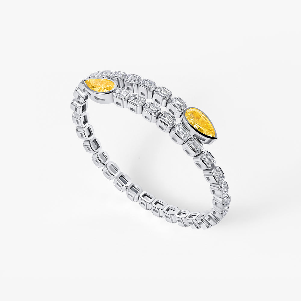 Yellow Pear and Emerald Diamond Cuff Bracelet
