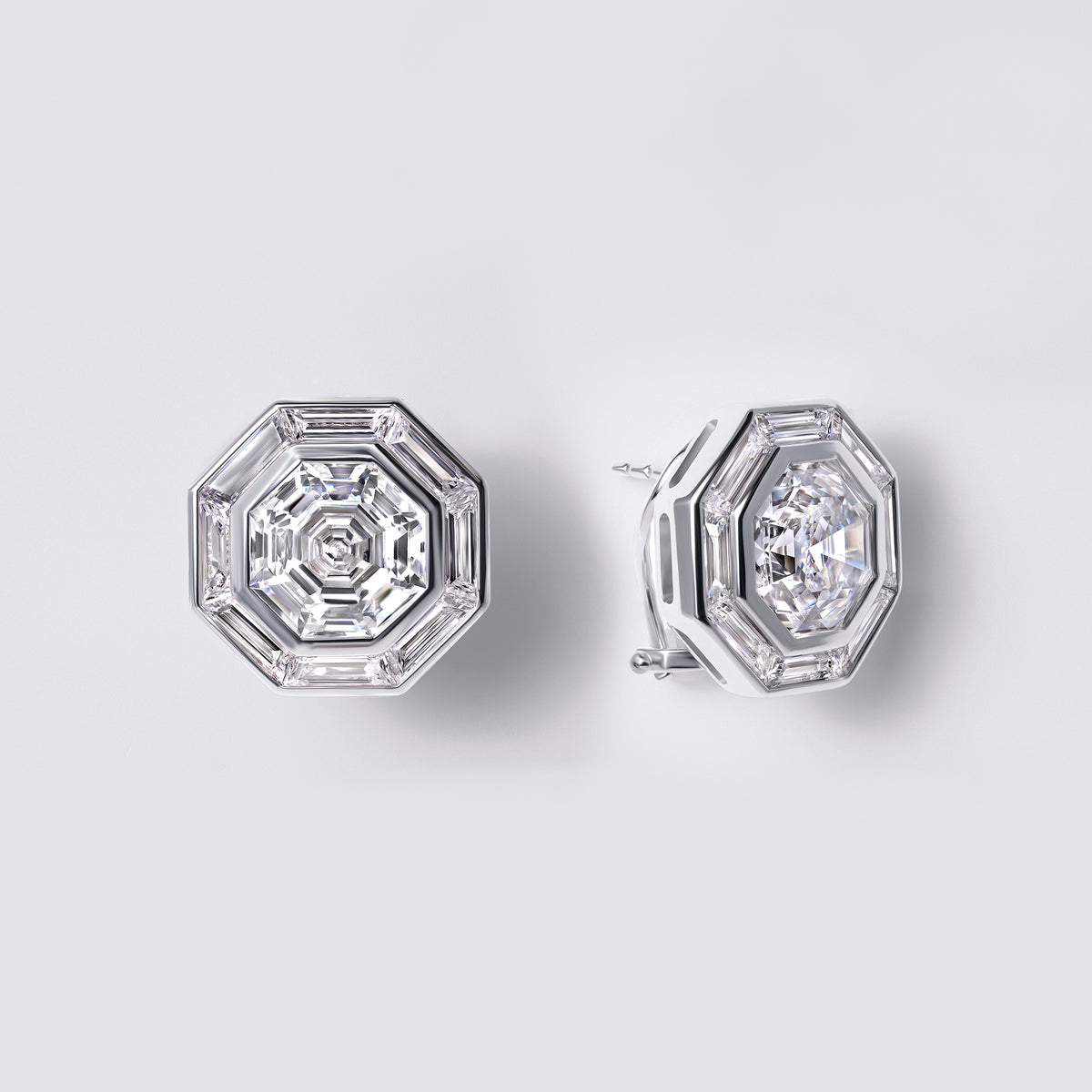 Step-cut Octagon With Baguette Halo Studs (13.86CTW), White Gold