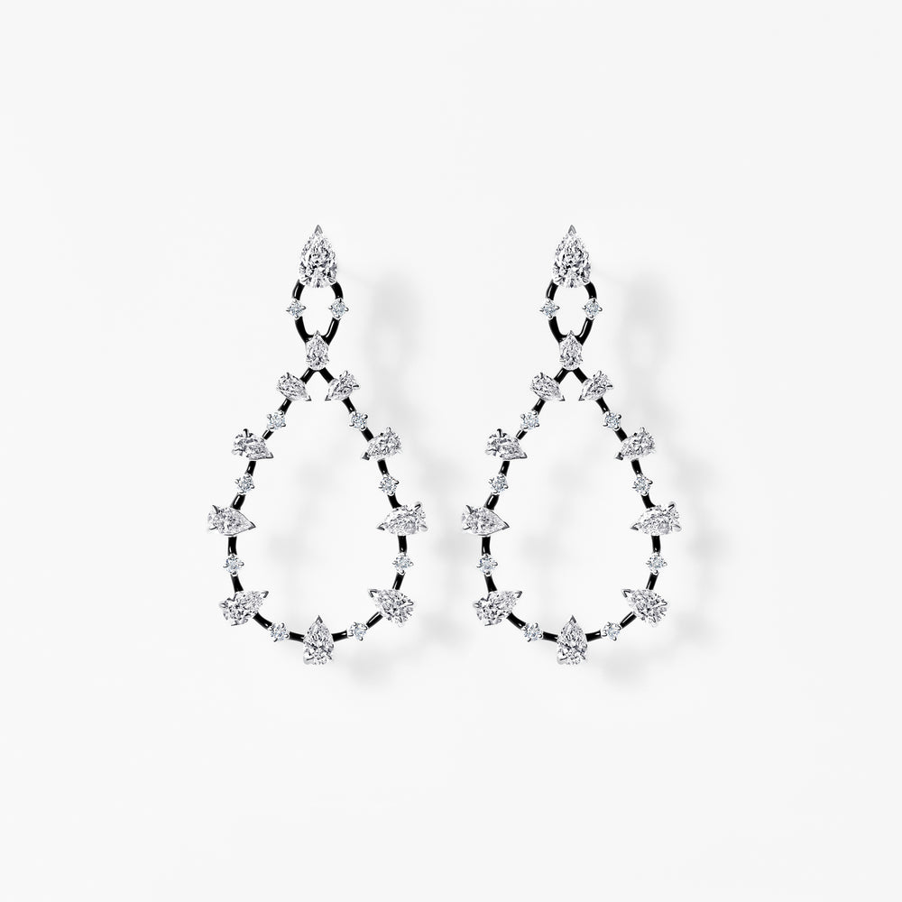 Pear and Round Diamond Black Ceramic Drop Earrings