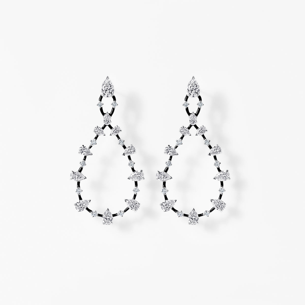 Pear and Round Diamond Black Ceramic Drop Earrings